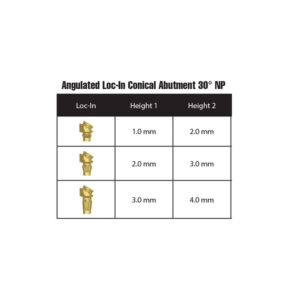 1x Set Abutment Angulated 30° Conical Loc-In Attachment NP Soft Cap