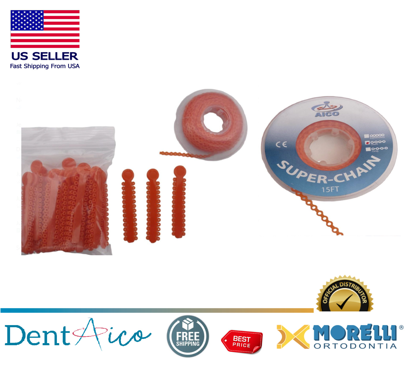 Elastic Ligature Modules & Power Chain Short Orange Dentaico Orthodontic Supply