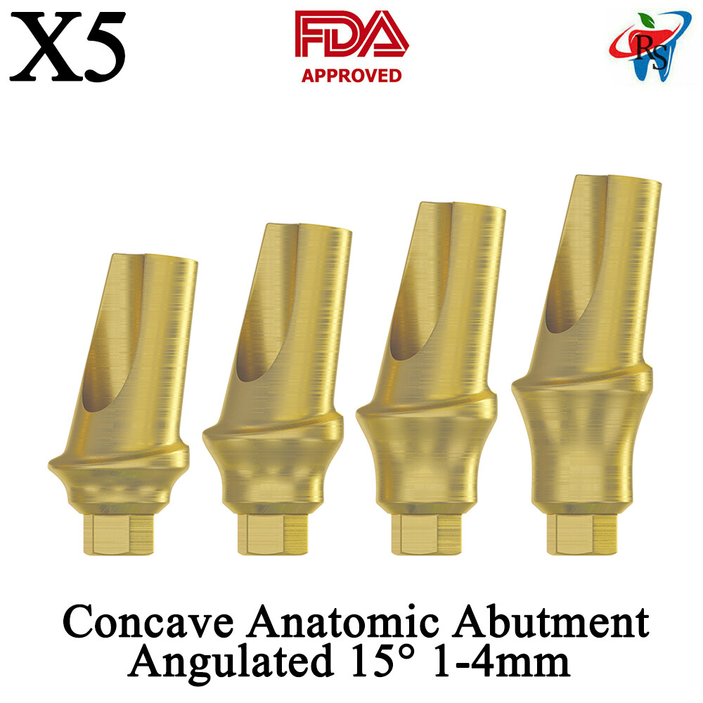 5pcs DSI Abutments Concave Anatomic Angulated 15° Titanium Int Hex 1-4mm