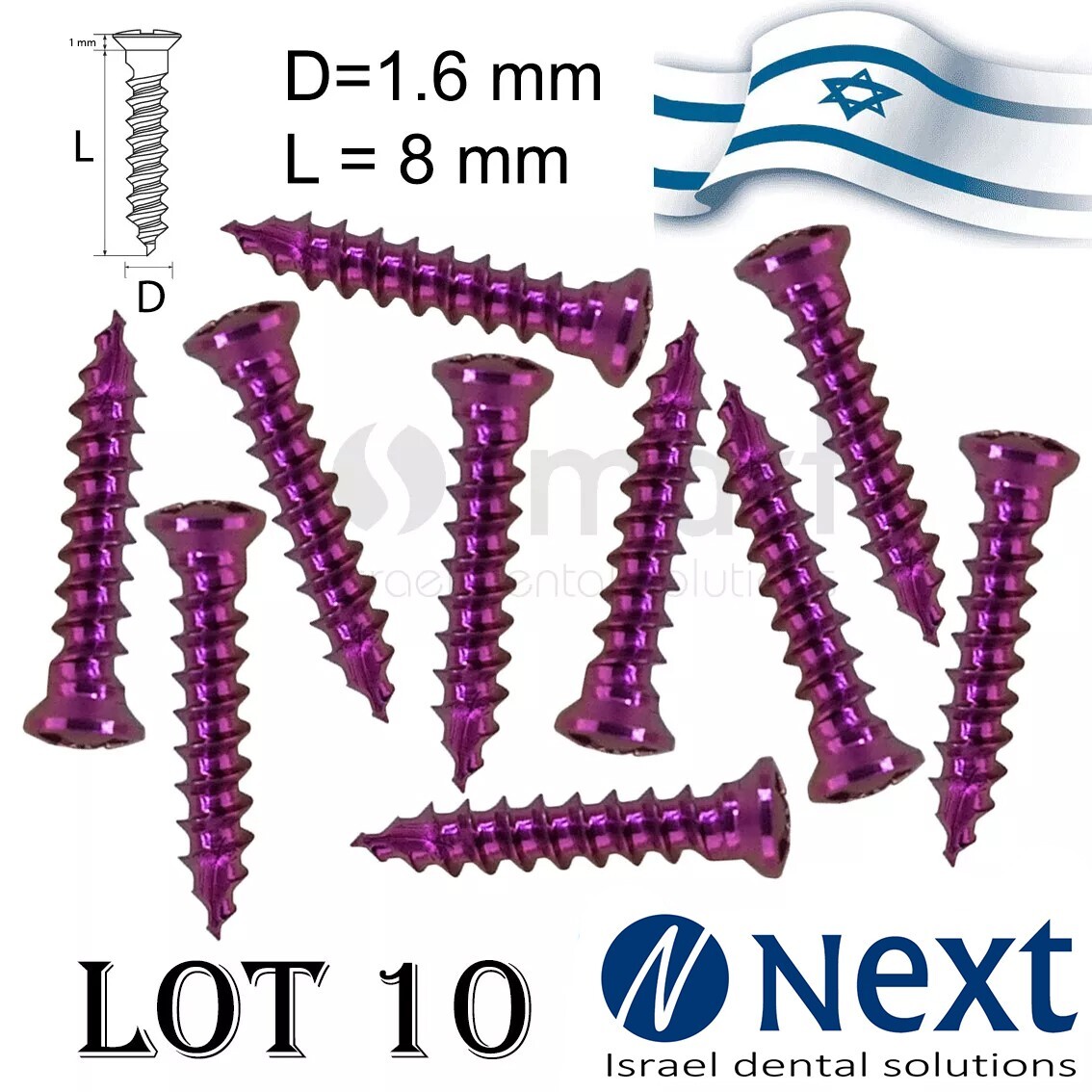 Lot x10 Screw titanium pin membrane Fixation Bone GBR Ø1.6 L8 tac