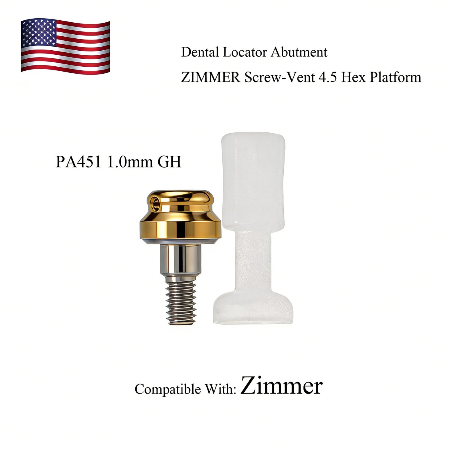 Dental Attachment Locator Abutment for Zimmer Screw-Vent 4.5 Platform 1-5.0mm H