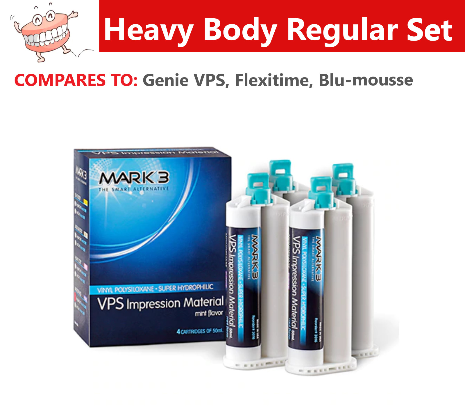 MARK3 HEAVY BODY REGULAR SET VPS PVS Dental Impression Material 50ML Cartridges