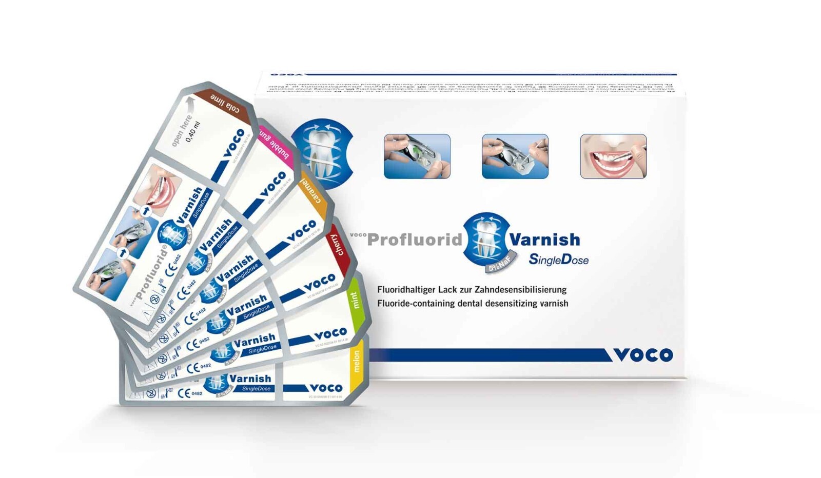 Voco Profluorid Varnish Single Doses Mix (Cherry,Melon,Caramel,Mint) Free Ship