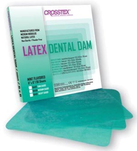 CROSSTEX DENTAL DAMS, MEDIUM, GREEN, 5″ X 5″, MINT, 52 SHEETS/BX, 19200
