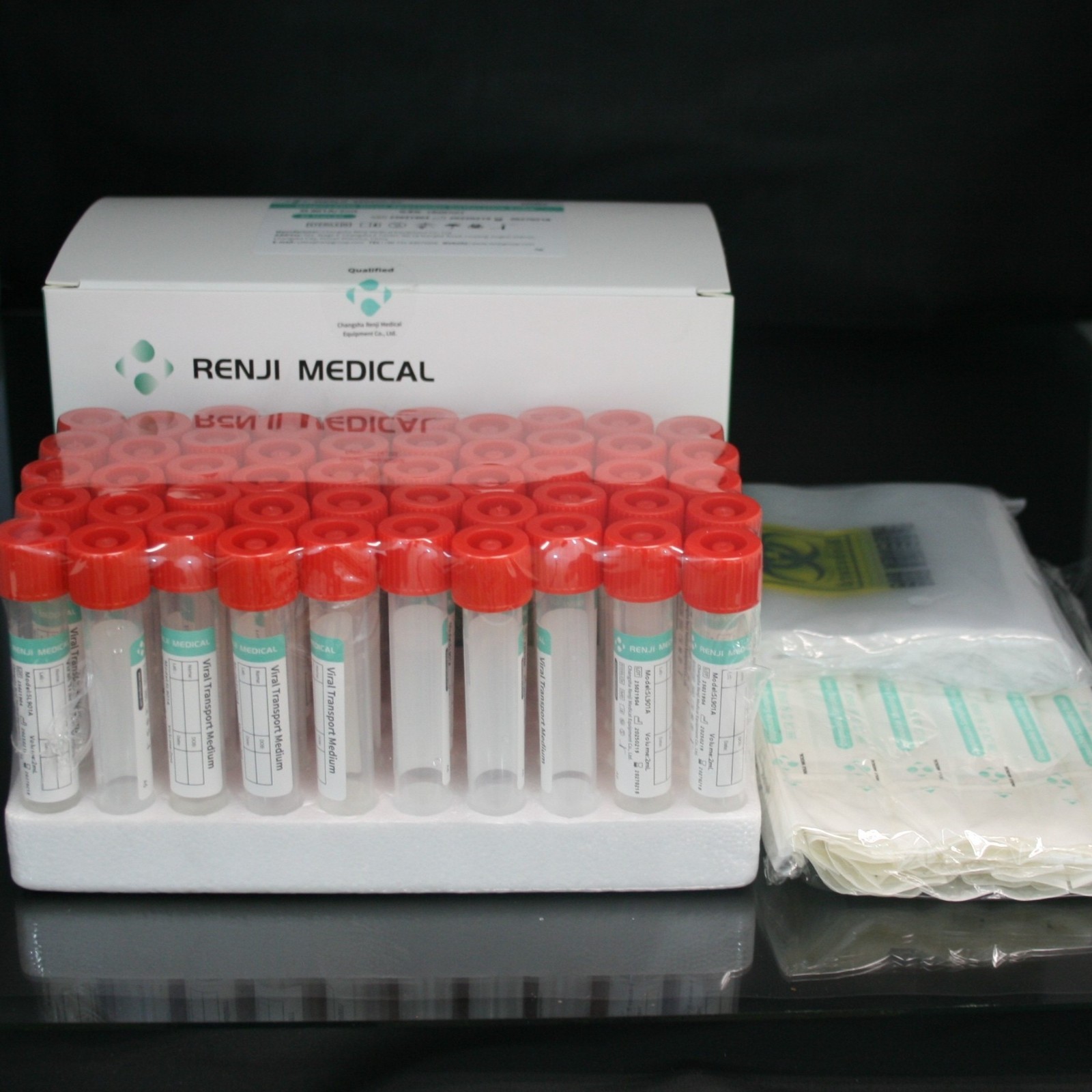 Renji Saline Transport Medium (VTM) 2ml/10ml, Nasopharyngeal Swab & Bag (50/box)