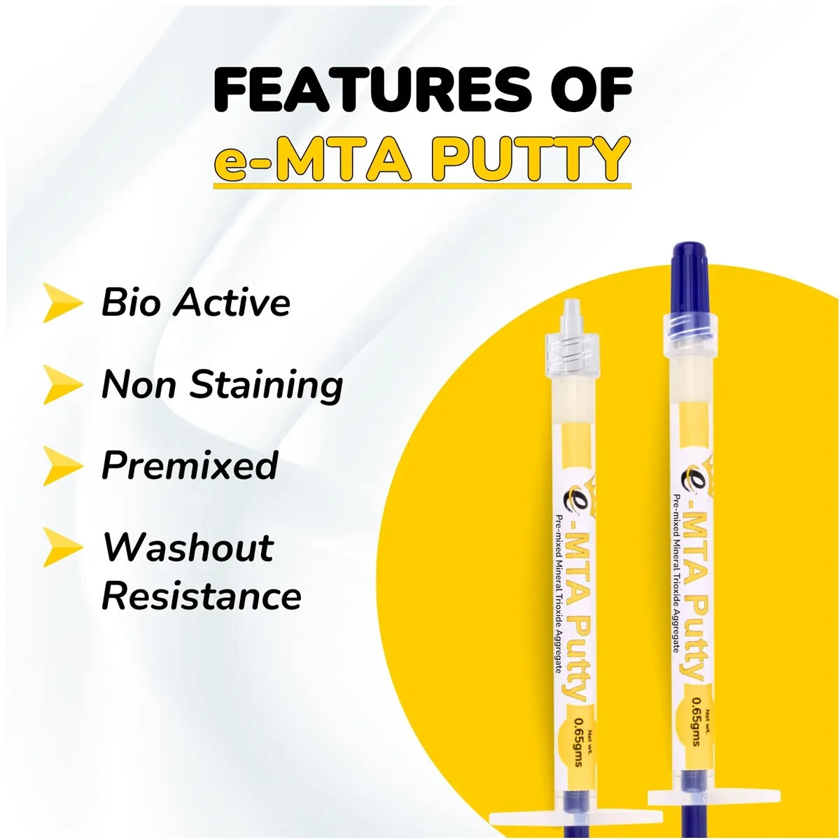 Dental E-MTA PUTTY Pre Mixed Mineral Trioxide Aggregate RCT 0.65gm Syringe