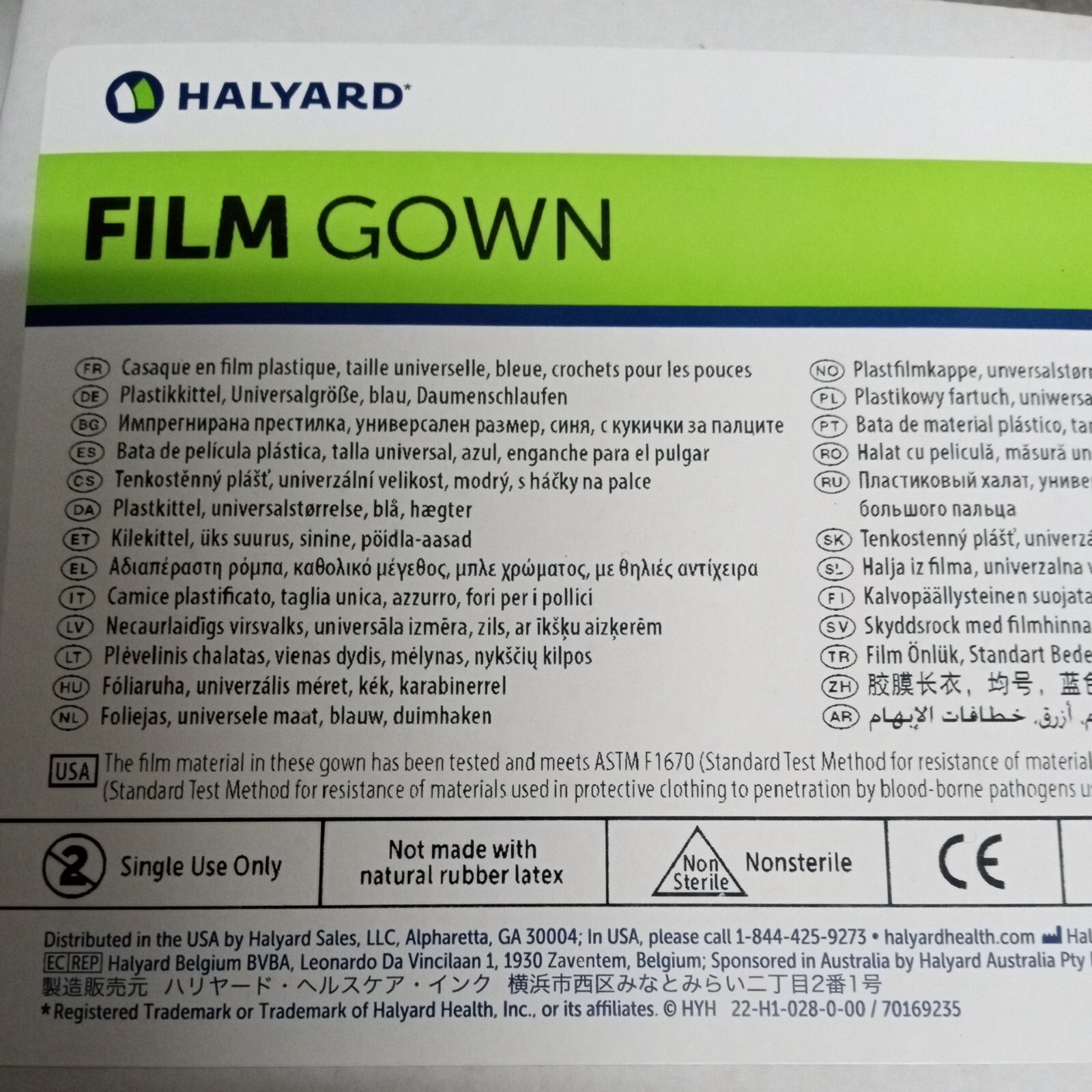 Halyard Disposable Film Protective Procedure Gown One Size Fits Most 75 per Case