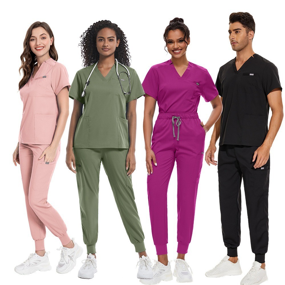 Stretch V-Neck Top and Cargo Pant Medical Nurses Uniform Sets for Women and Men