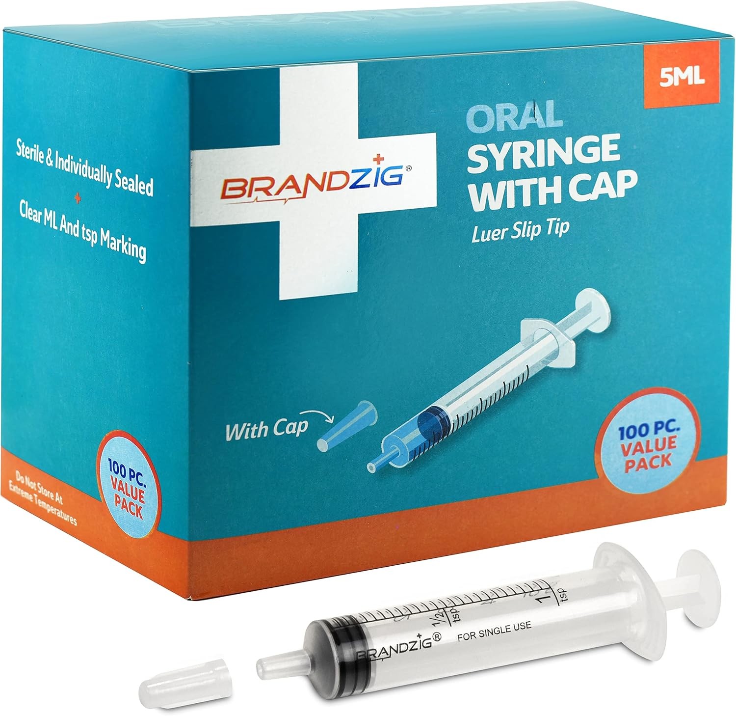 5ml Syringe With Cap (100 Pack) | Oral Dispenser Without Needle, Luer Slip…