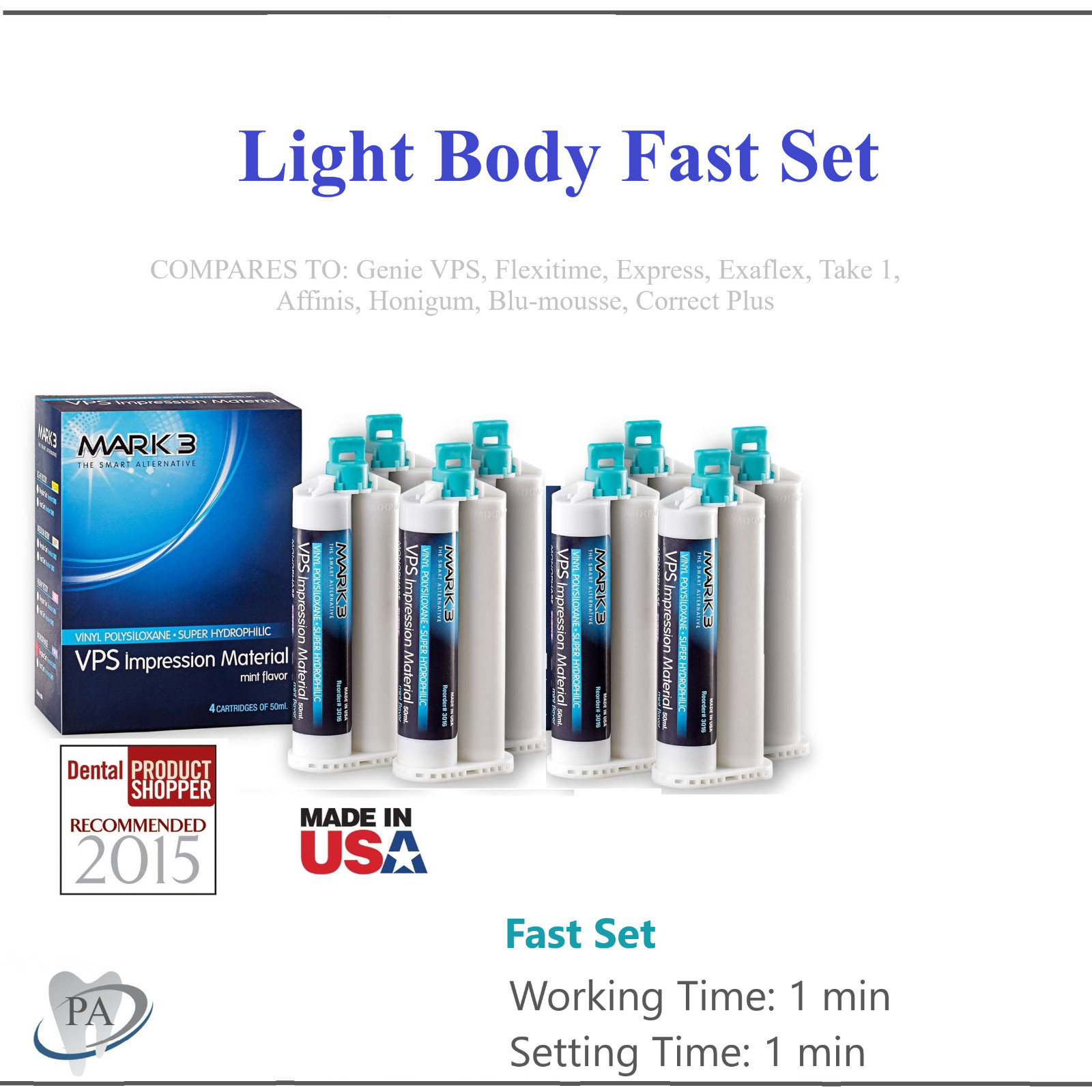 Dental LIGHT BODY FAST SET VPS Impression Material FAST Set 50ML Cartridges USA
