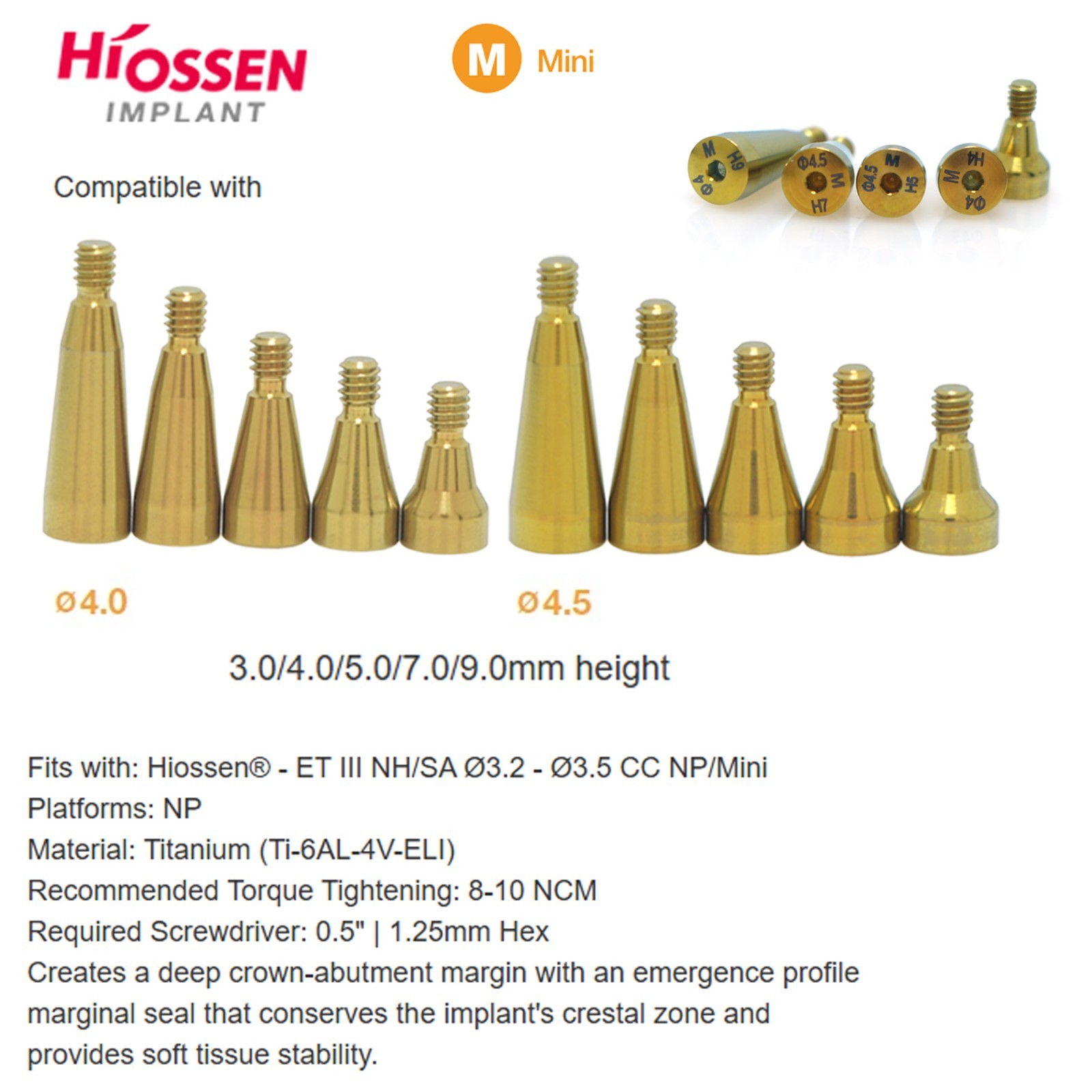 US Dental Healing Abutment Compatible Oss Hiossen ET/TS Mini Regular Platform