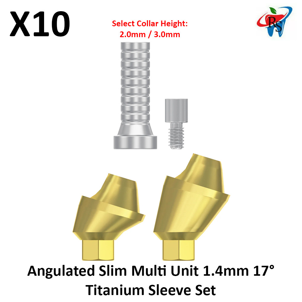 10x Dental Angulated Slim Multi Unit 1.4mm 17° Int Hex 2.0 Titanium Sleeve Set