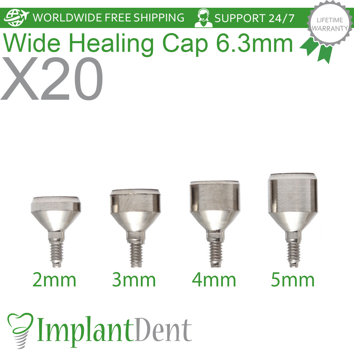 20x Dental Healing Cap 6.3mm Wide Platform Int Hex 2.42mm Dentistry Tool