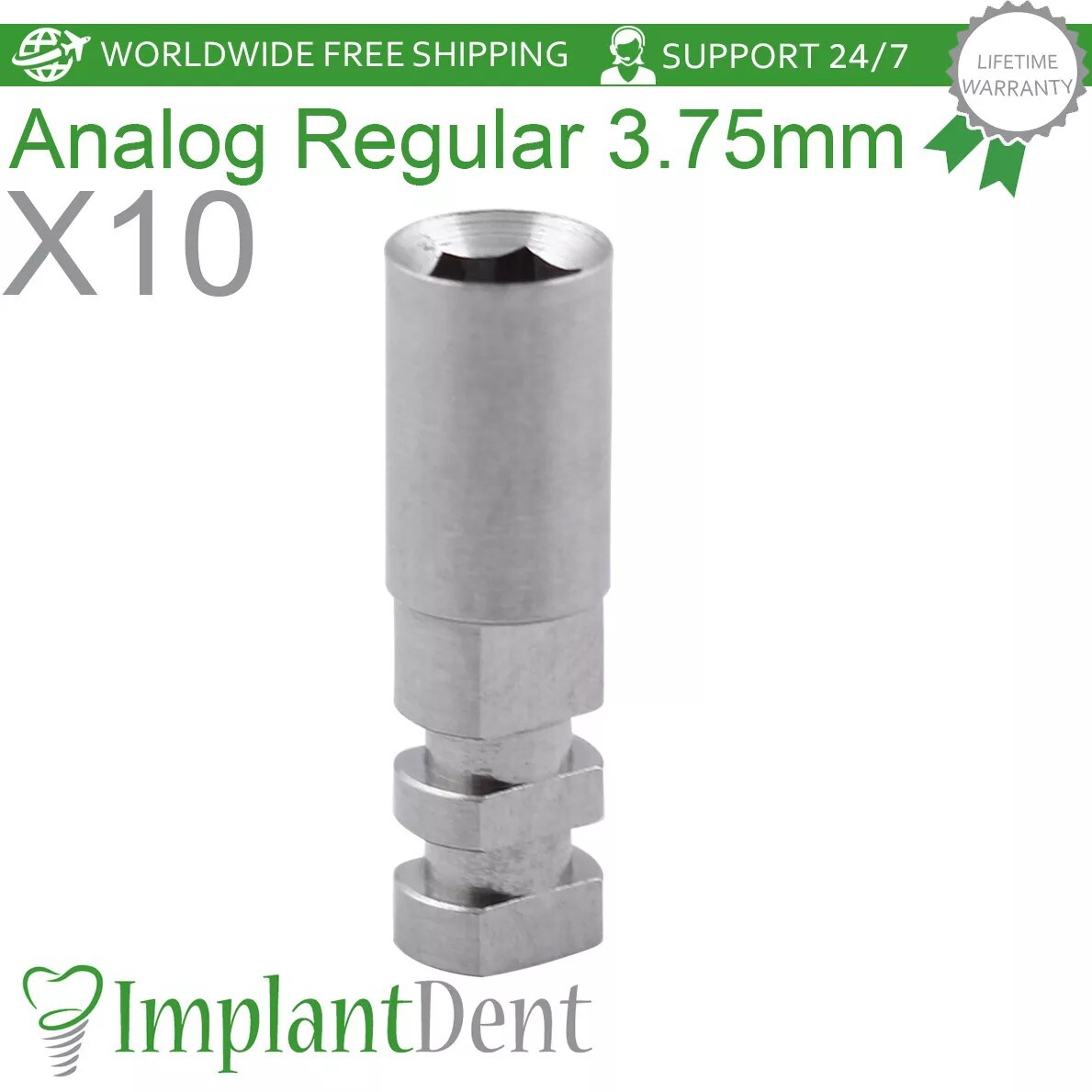 10x Dental Analog Regular Platform D-3.75mm Stainless Steel Int Hex 2.42mm