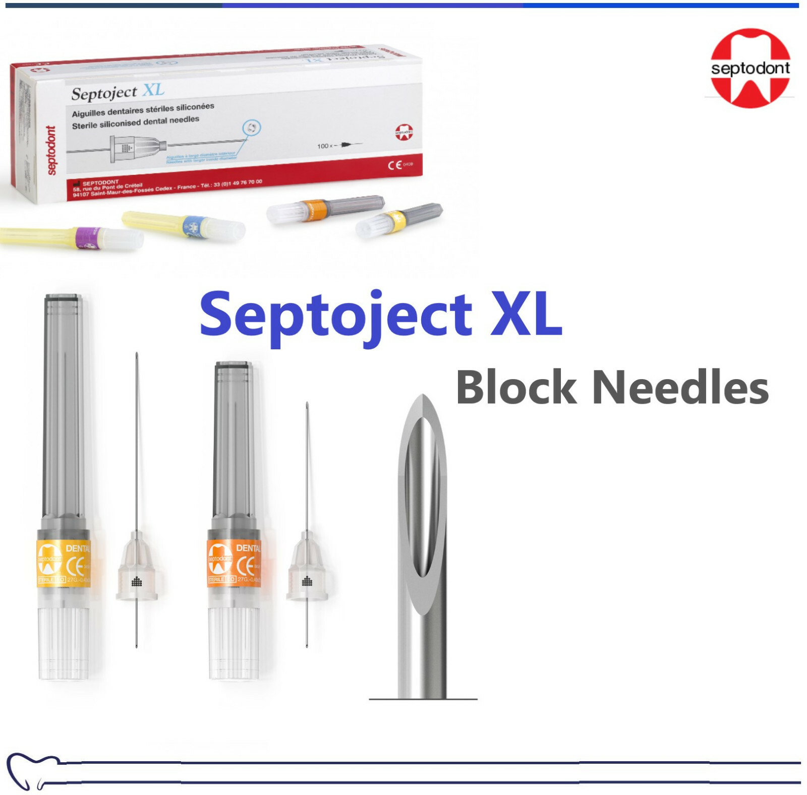 Dental Septoject XL Block or Infiltration, 43% wider, Enlarged Bore (100/Bx)
