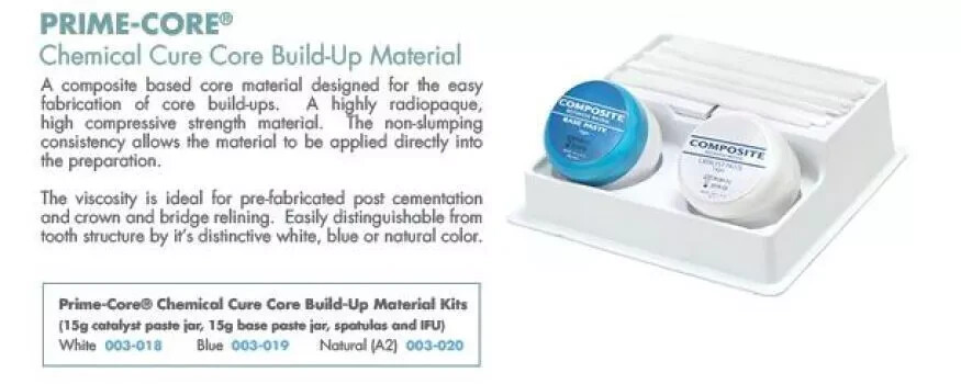Prime Dental Chemical Cure Core Build-Up Material (28gm Base-Catalyst Jars)