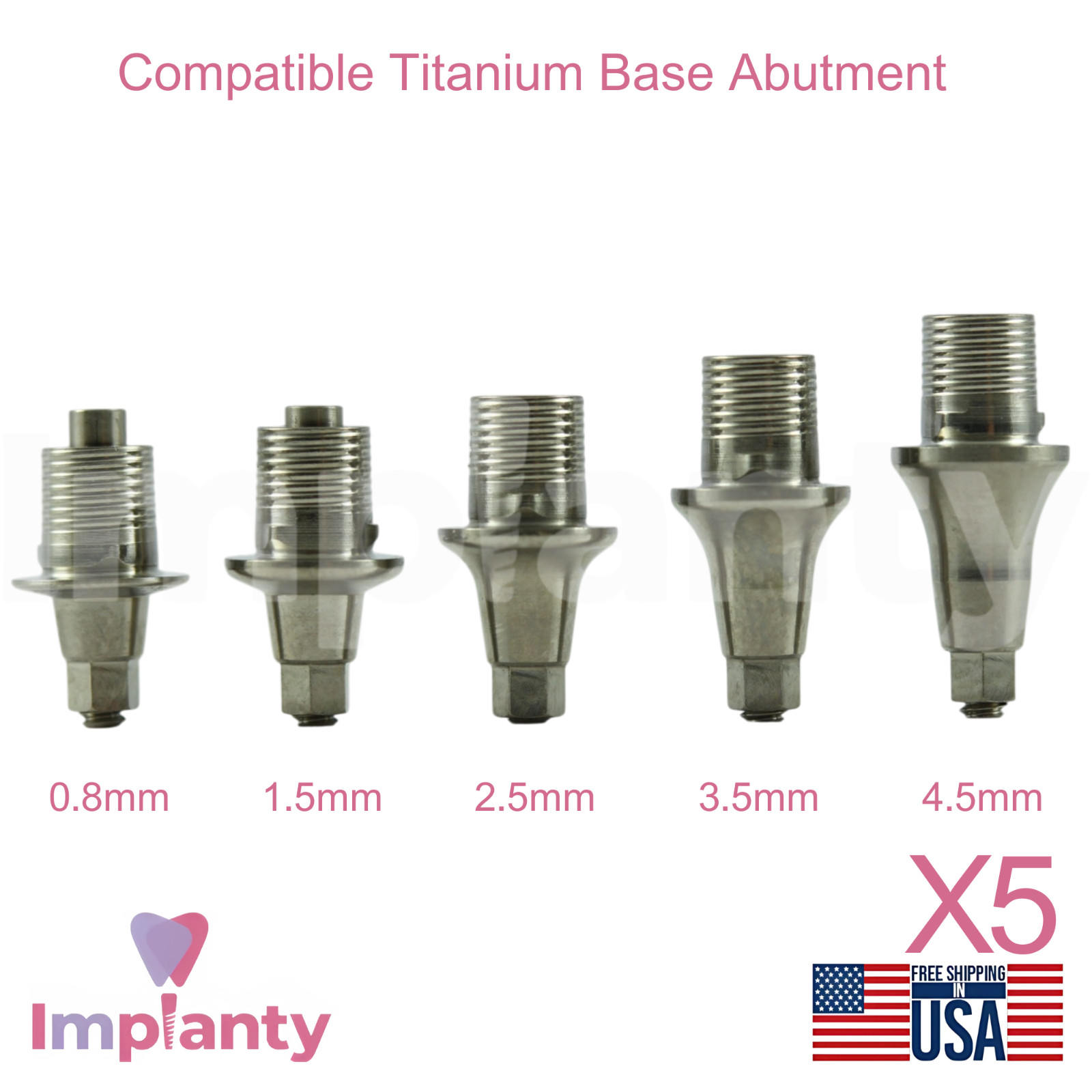 5x Neodent® GM Compatible Titanium Base Dental Prosthetic Ø5.5mm Diameter