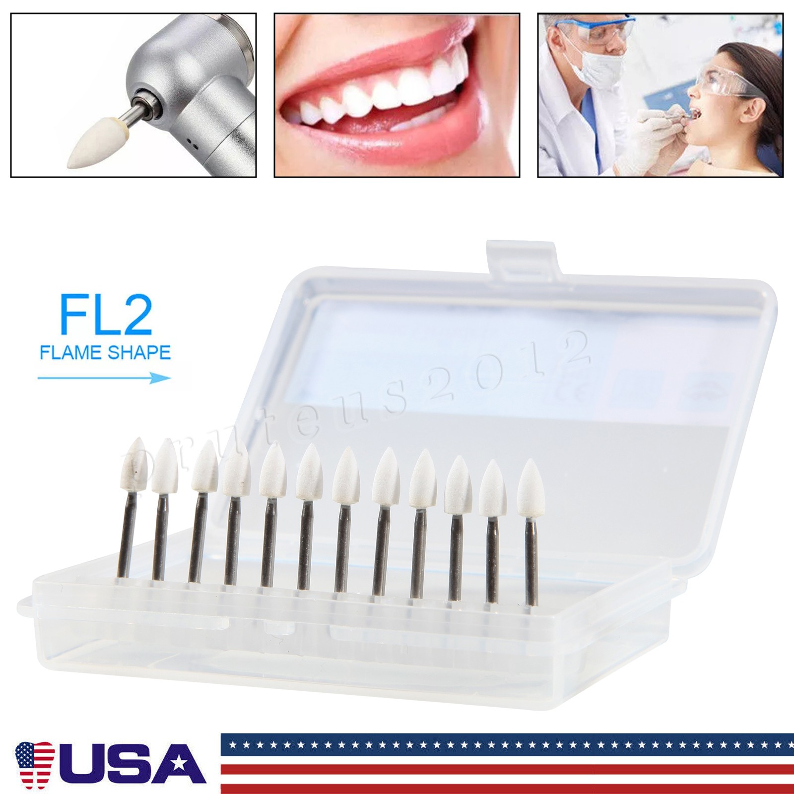 Dental White Stone Porcelain Handpiece Polishing Burs FG Cone/Flame/Round