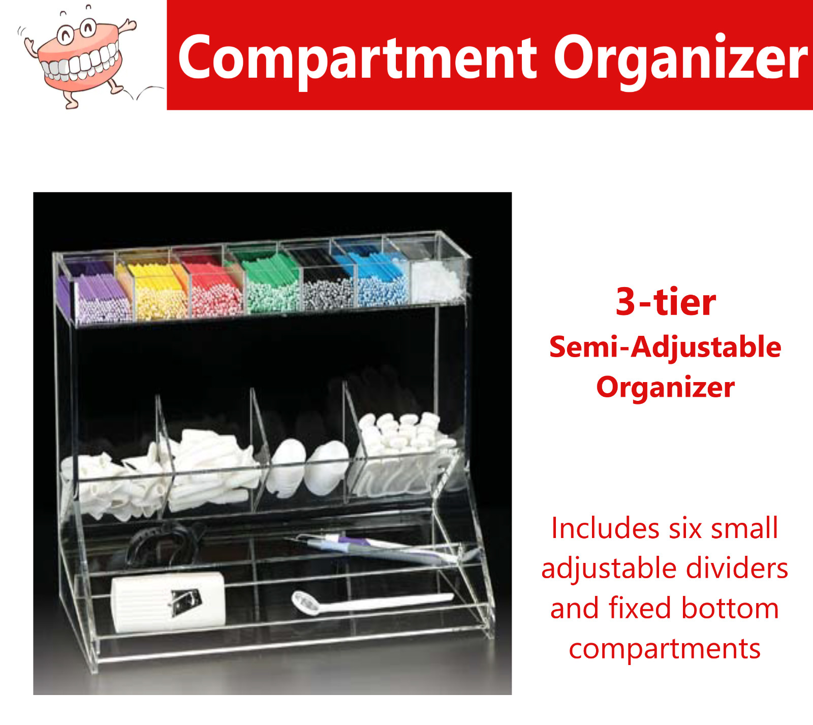 Dental ACRYLIC ORGANIZATION RACK Holds Microbrushes, HP Tips, Saliva & HVE Tips