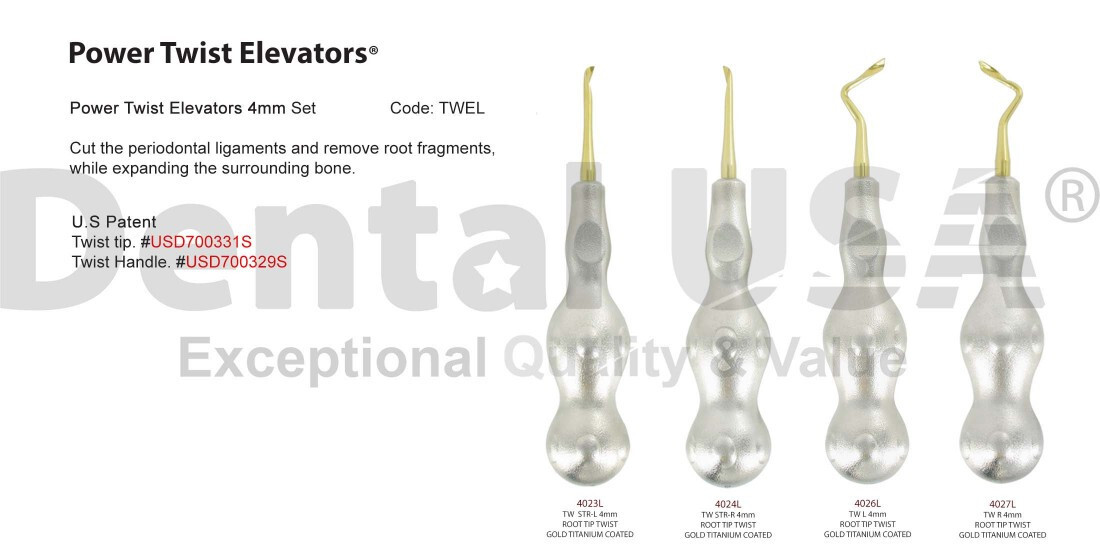 Dental USA POWER TWIST ELEVATOR HEAVY DUTY 4mm SET ( 4 pcs) TITANIUM CODE: 4031