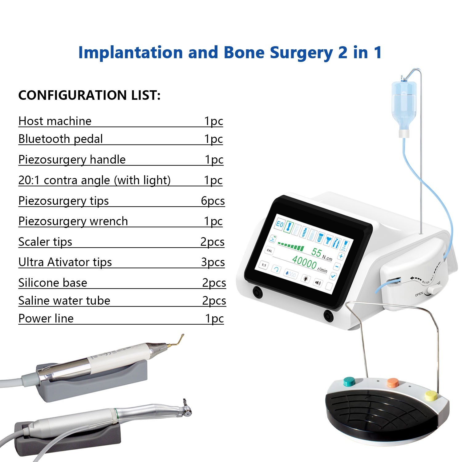 Dental Piezo surgery&Implant Motor 2IN1 Bone Cutter/Brushless Micro motor 4Hole