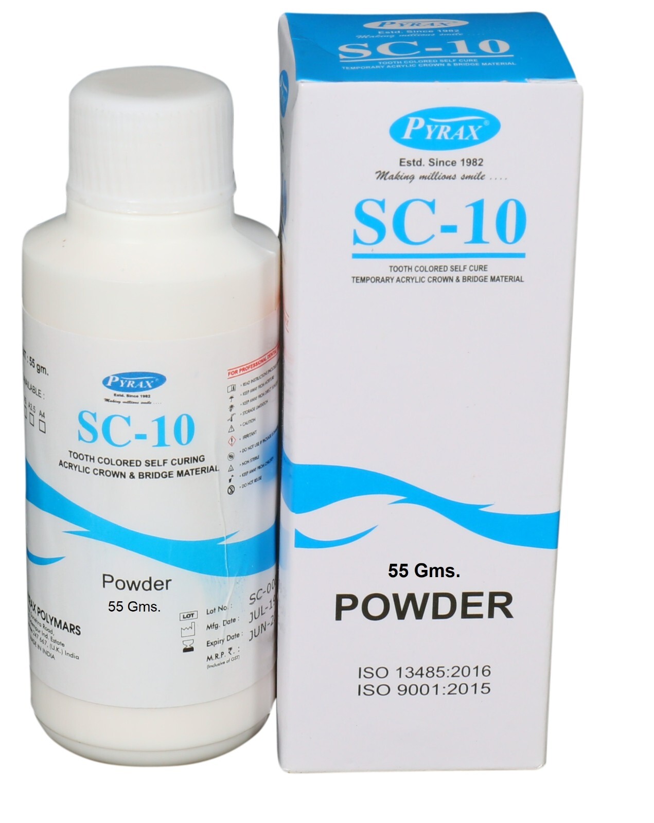 Pyrax SC 10 Tooth Color Self Cure Acrylic Crown And Bridge Material Powder 55gm