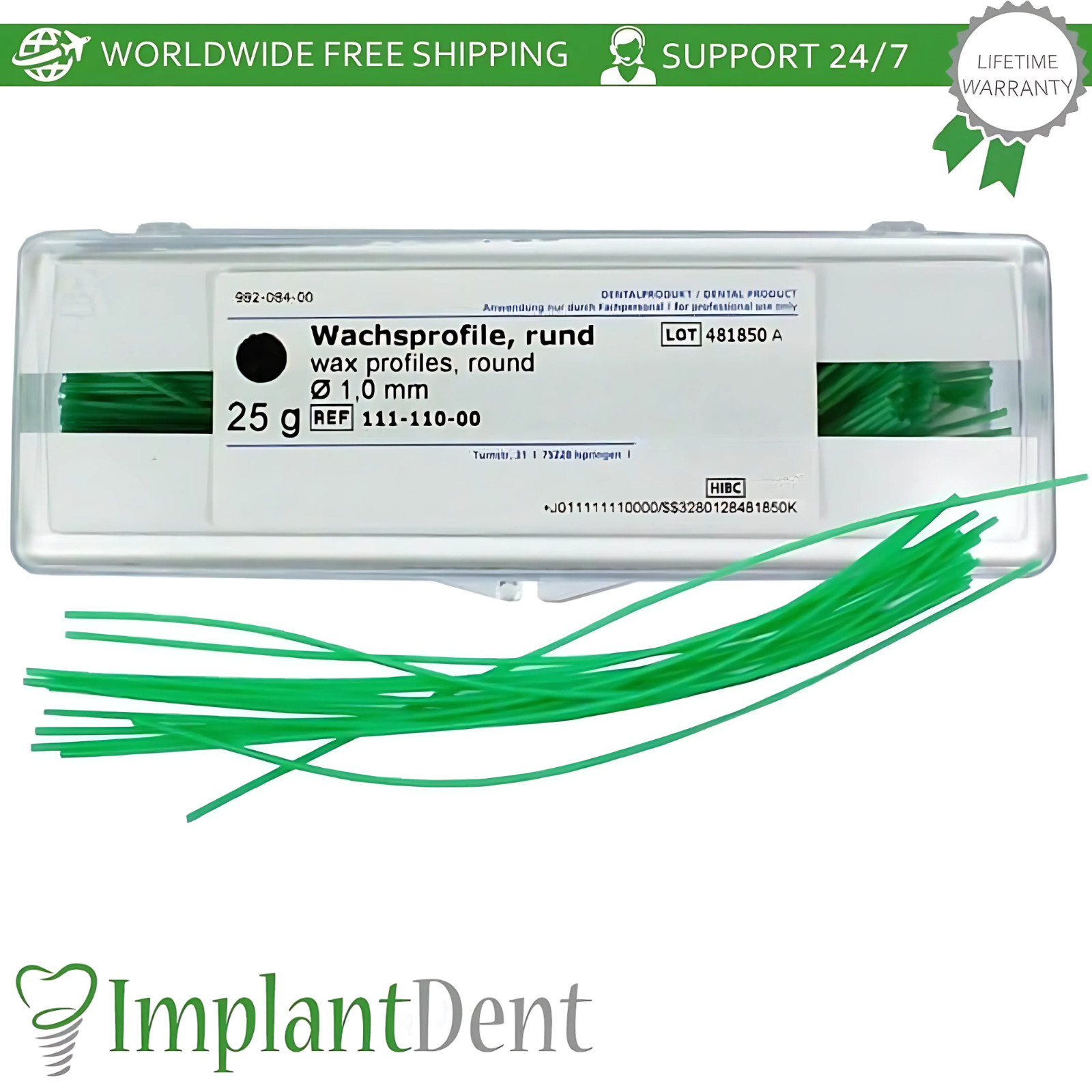 25g Wax Round Dental Sticks Green Ø1.0mm Stable Denture Casting Profiles