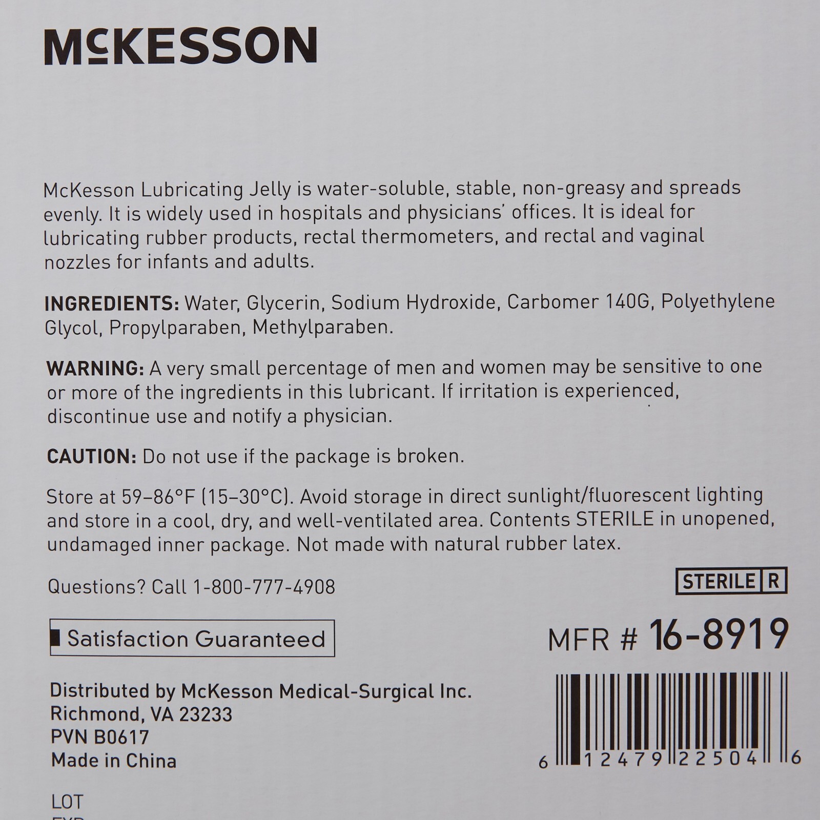 McKesson Lubricating Jelly Sterile 4 oz. Tube 72 per Case 16-8919