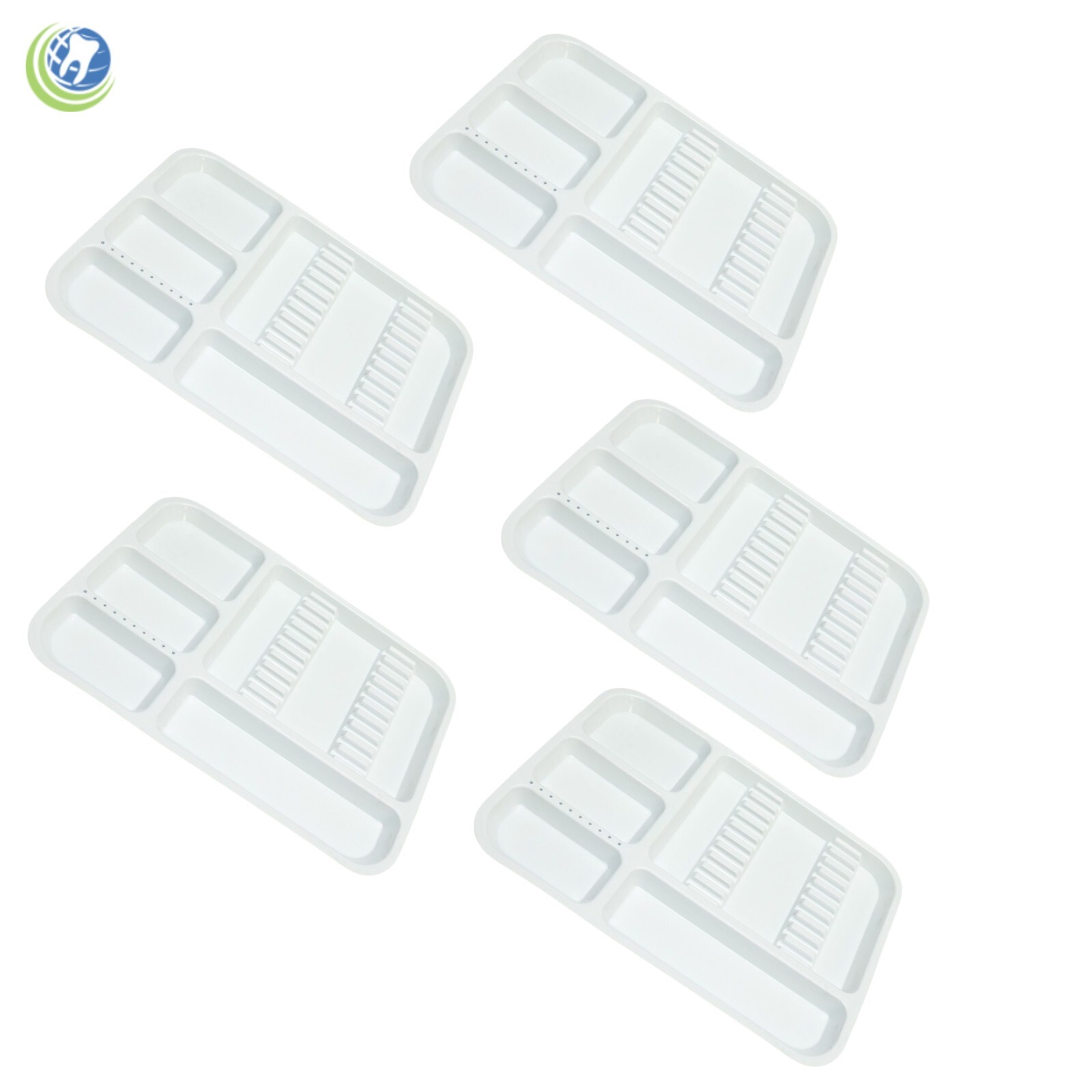 5 X DENTAL INSTRUMENT SET UP TRAY WITH BUR HOLDER SECTION WHITE COLOR #311-2520