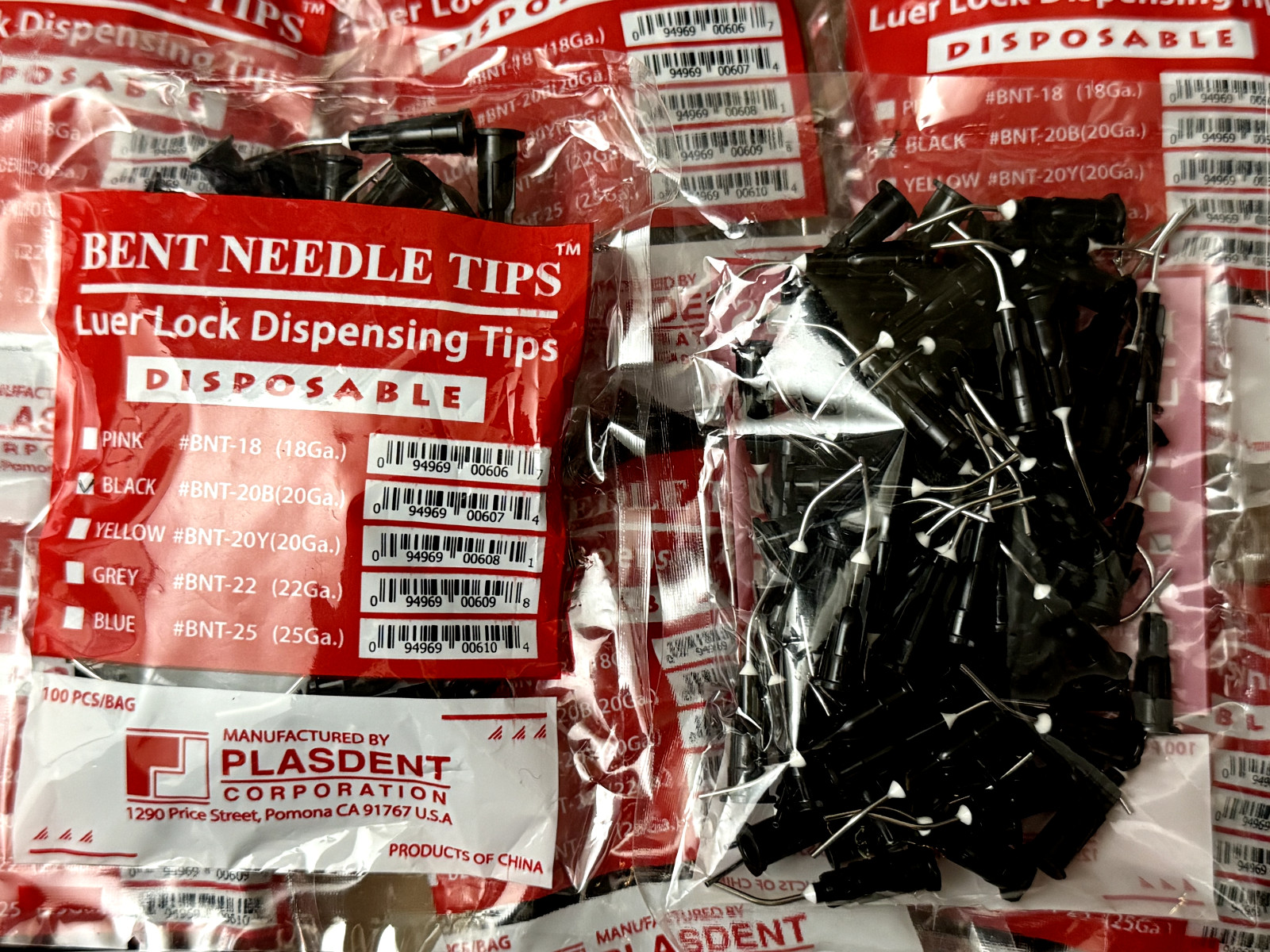 PLASDENT Dental flow BLACK Luer Lock Delivery Tips 100/pkg 20 Gauge BNT-20B