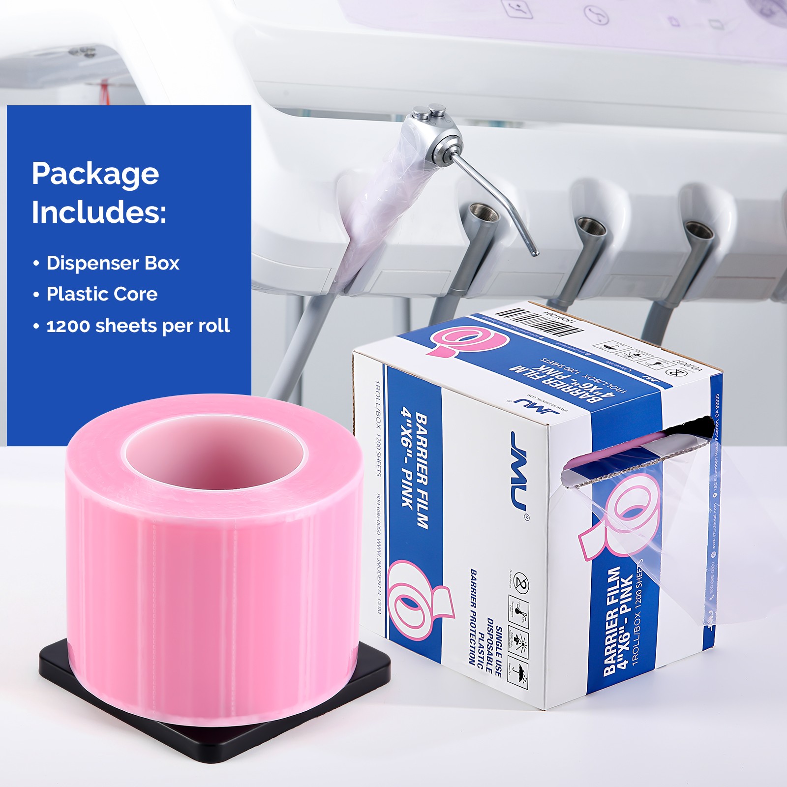 6 Rolls JMU Dental Barrier Film Medical Tape Roll Adhesive 1200 Sheets 4″x6″Pink