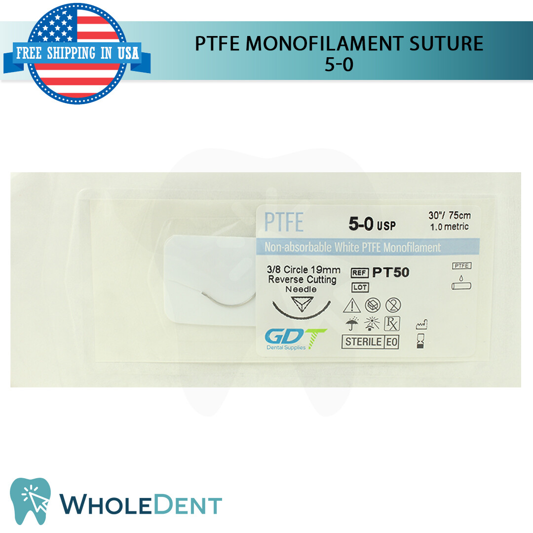 Monofilament PTFE Synthetic Suture Sewing Thread 3/8 Circle Reverse Sterile 5-0