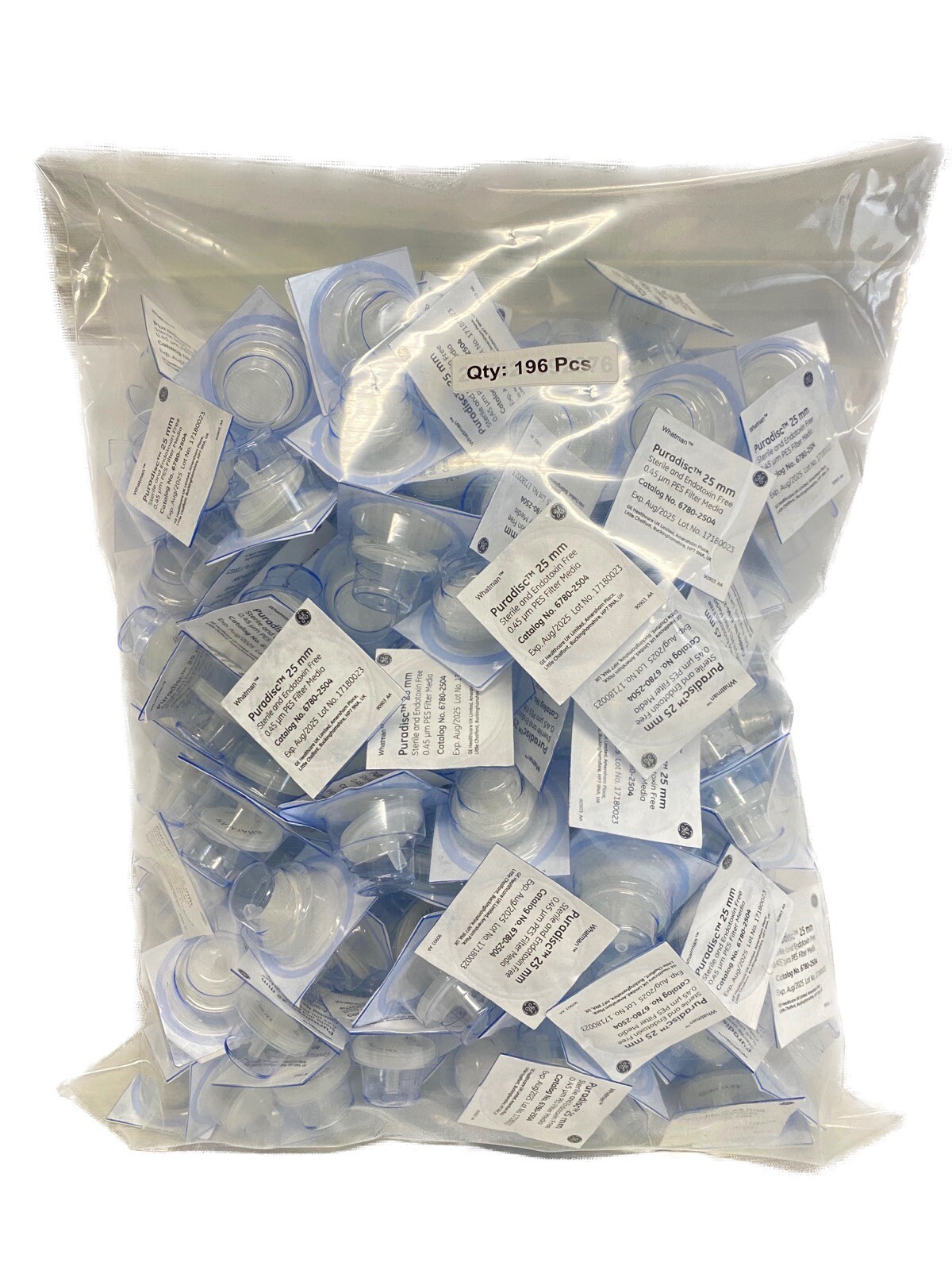 (196 Pcs) WHATMAN Puradisc 25mm Disposable 0.45um PES Syringe Filters 6780-2504