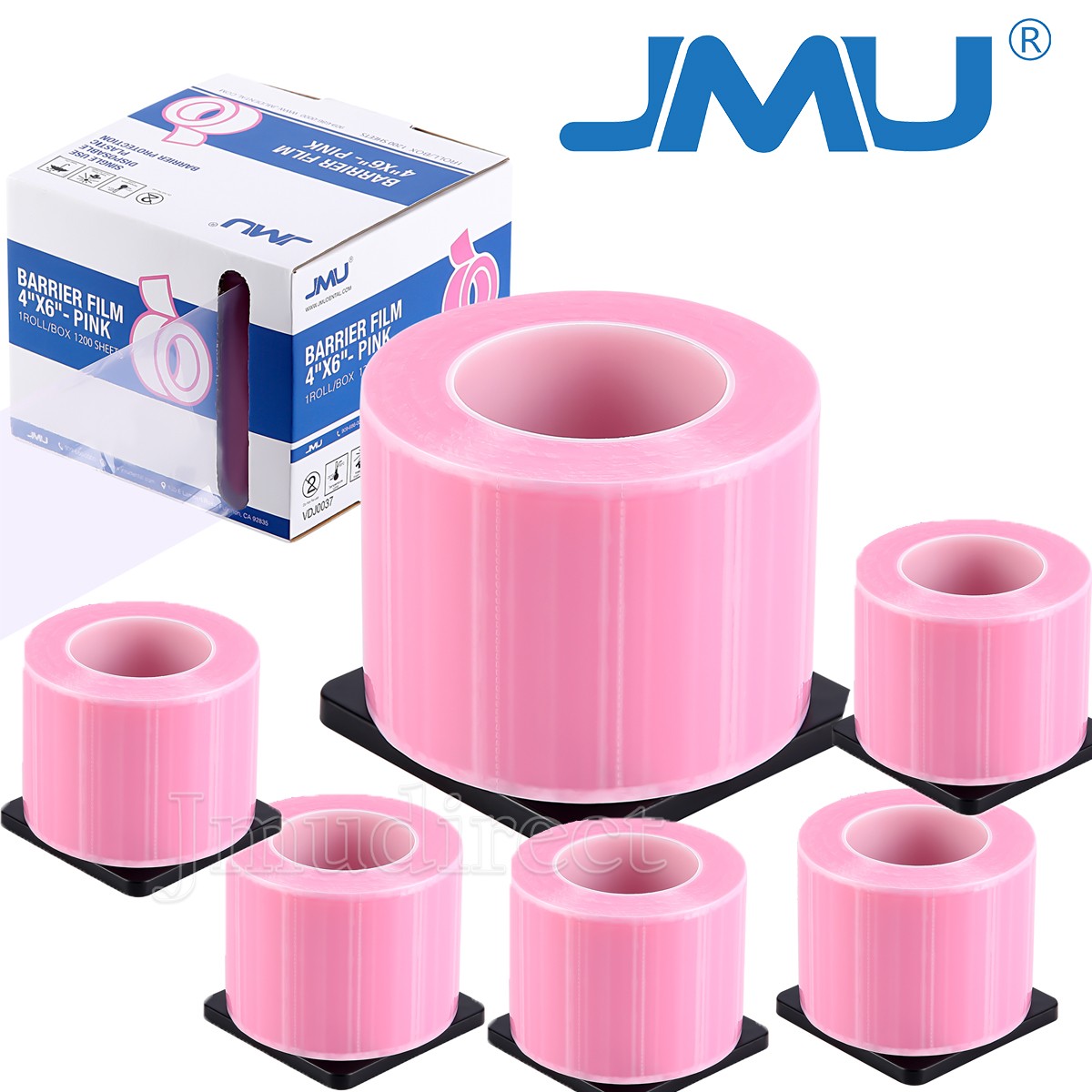 6 Rolls JMU Dental Barrier Film Medical Tape Roll Adhesive 1200 Sheets 4″x6″Pink