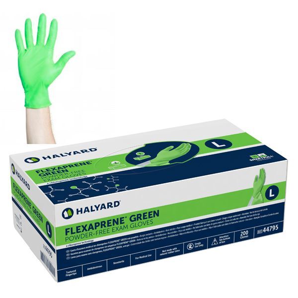 Flexaprene Green exam glove, SMALL 200/bx. Powder-free, textured fingertips