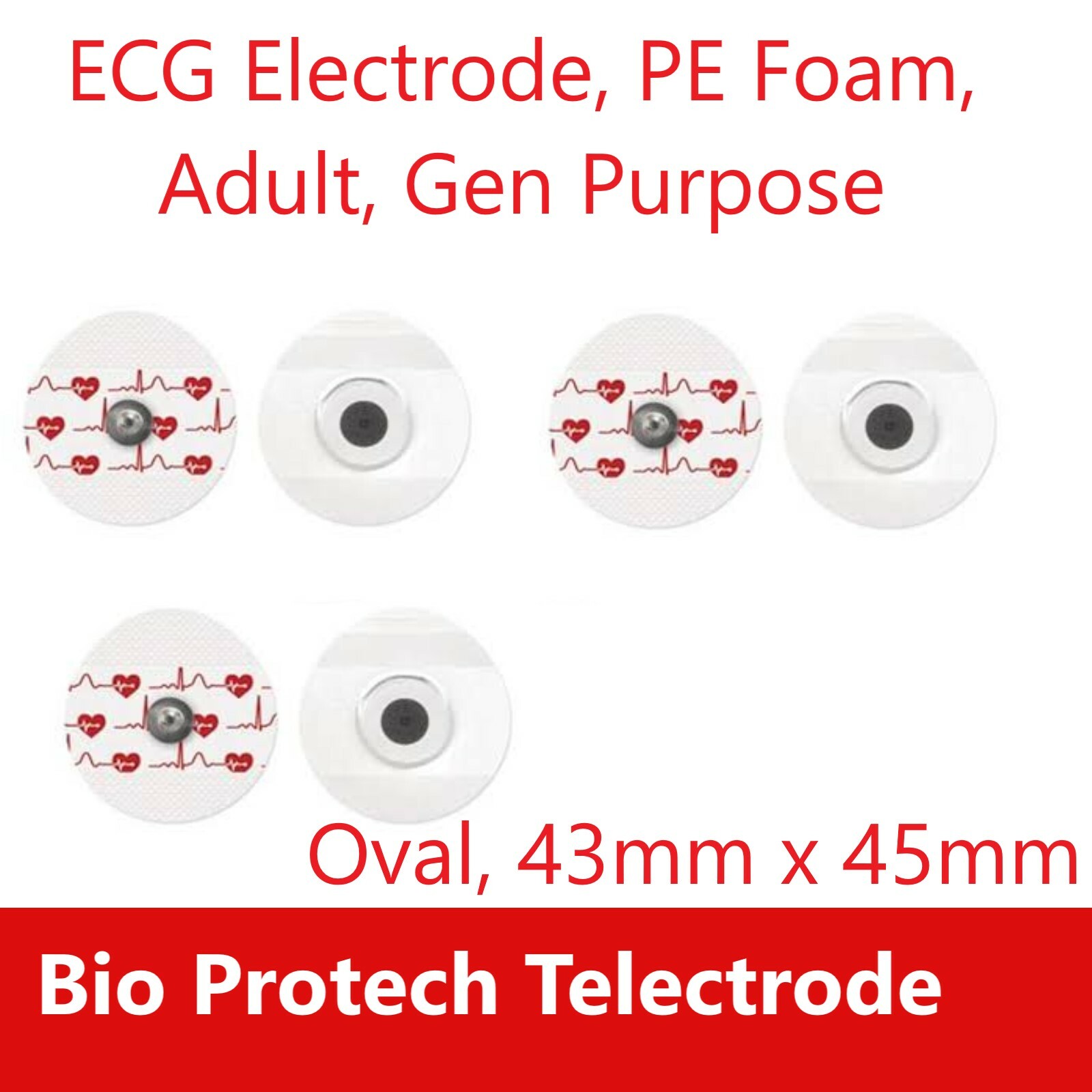 BIO PROTECH TELECTRODE ECG ELECTRODES PE Foam, Adult, Oval, 43mm x 45mm, 1000/Bx
