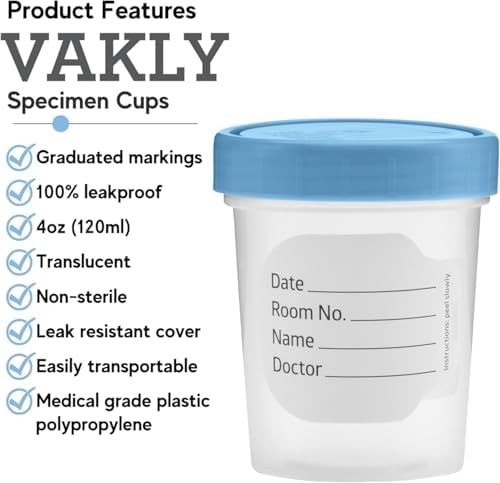 Vakly 4 oz Specimen Cups with Screw-On Lids Clear Non-Sterile 10 Pack | Medical