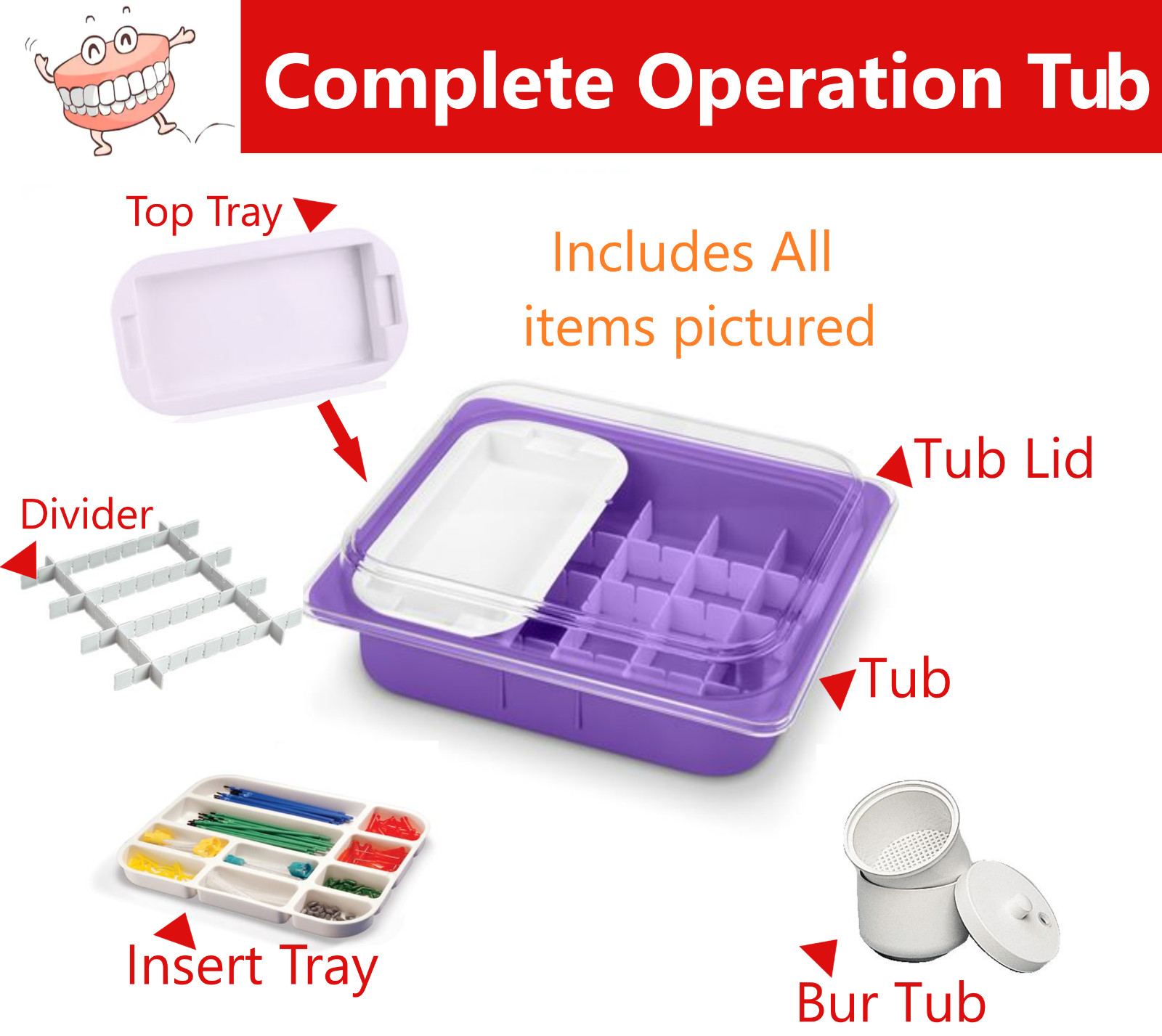 Dental Procedure Tub Insert Tray Mini Tray Divider Tub Cover – Full Tub – Purple
