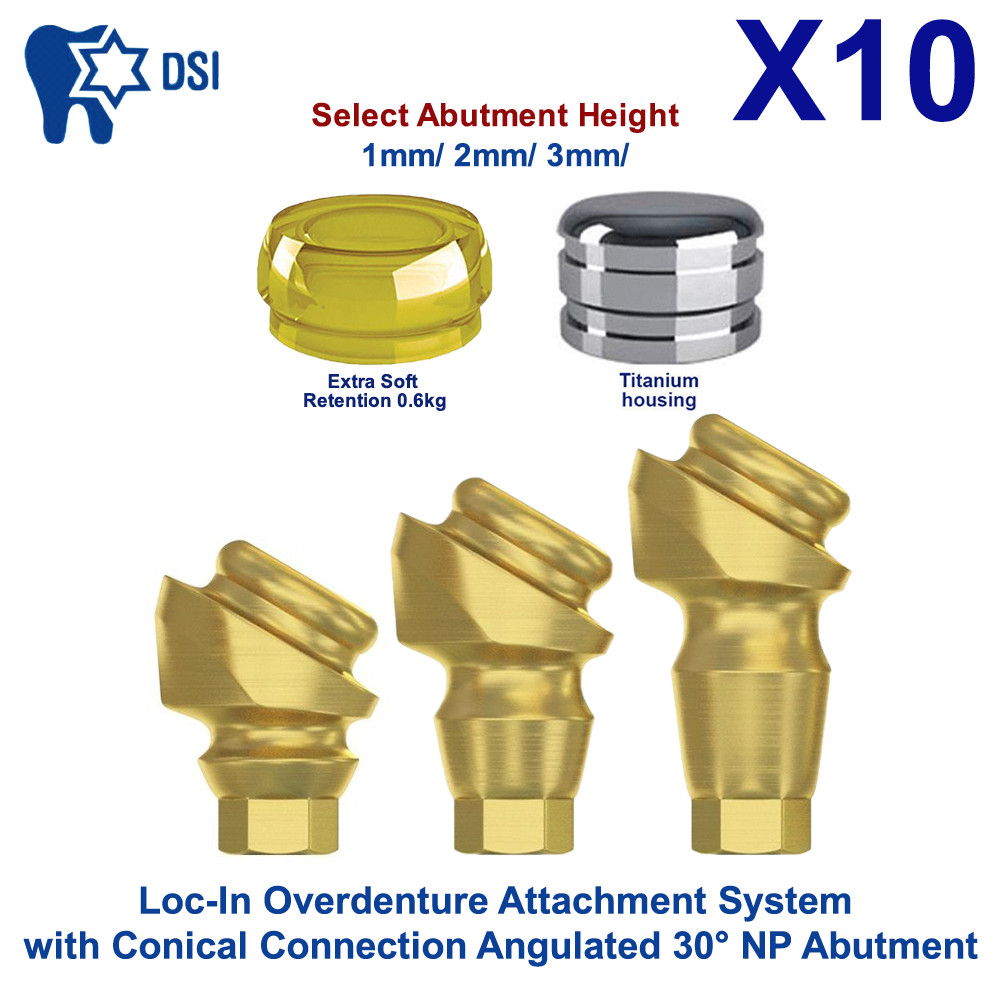 10x Set Abutment Angulated 30° Conical Loc-In Attachment NP Extra Soft Cap