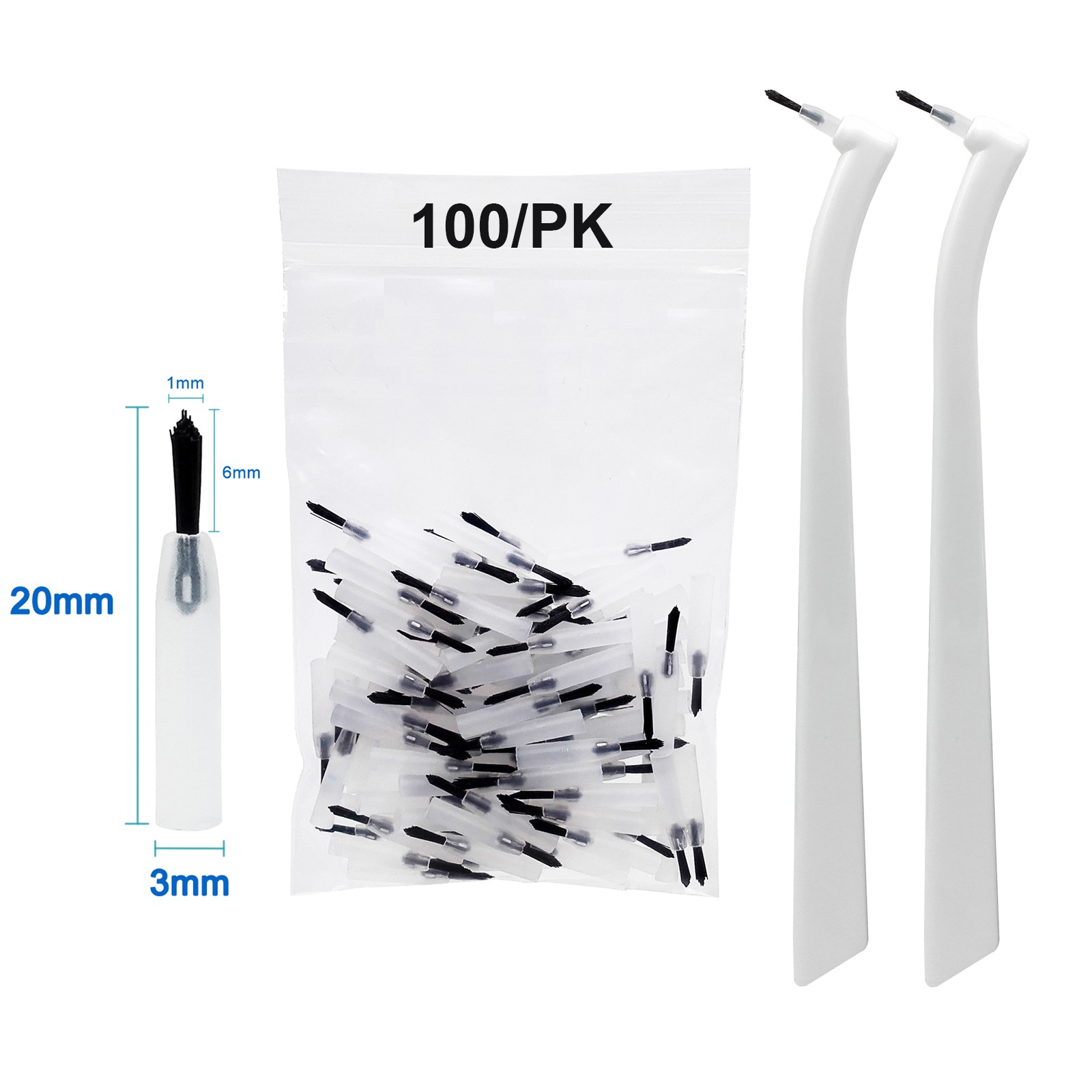 100 Pcs Dental Disposable Composite Brush White Tips+2 Brushes Handles Handles