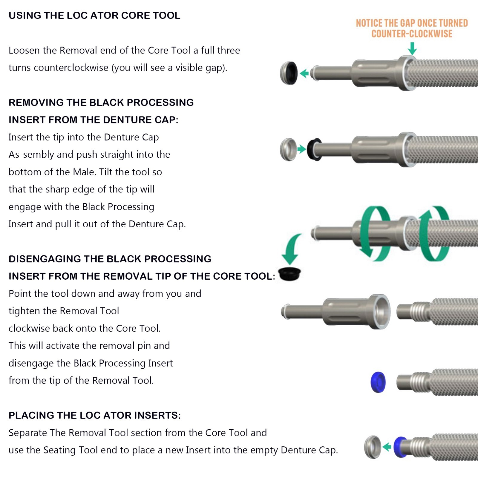 Locator Core Tool assembled Abutment Driver Male caps Insertion Extraction Tool