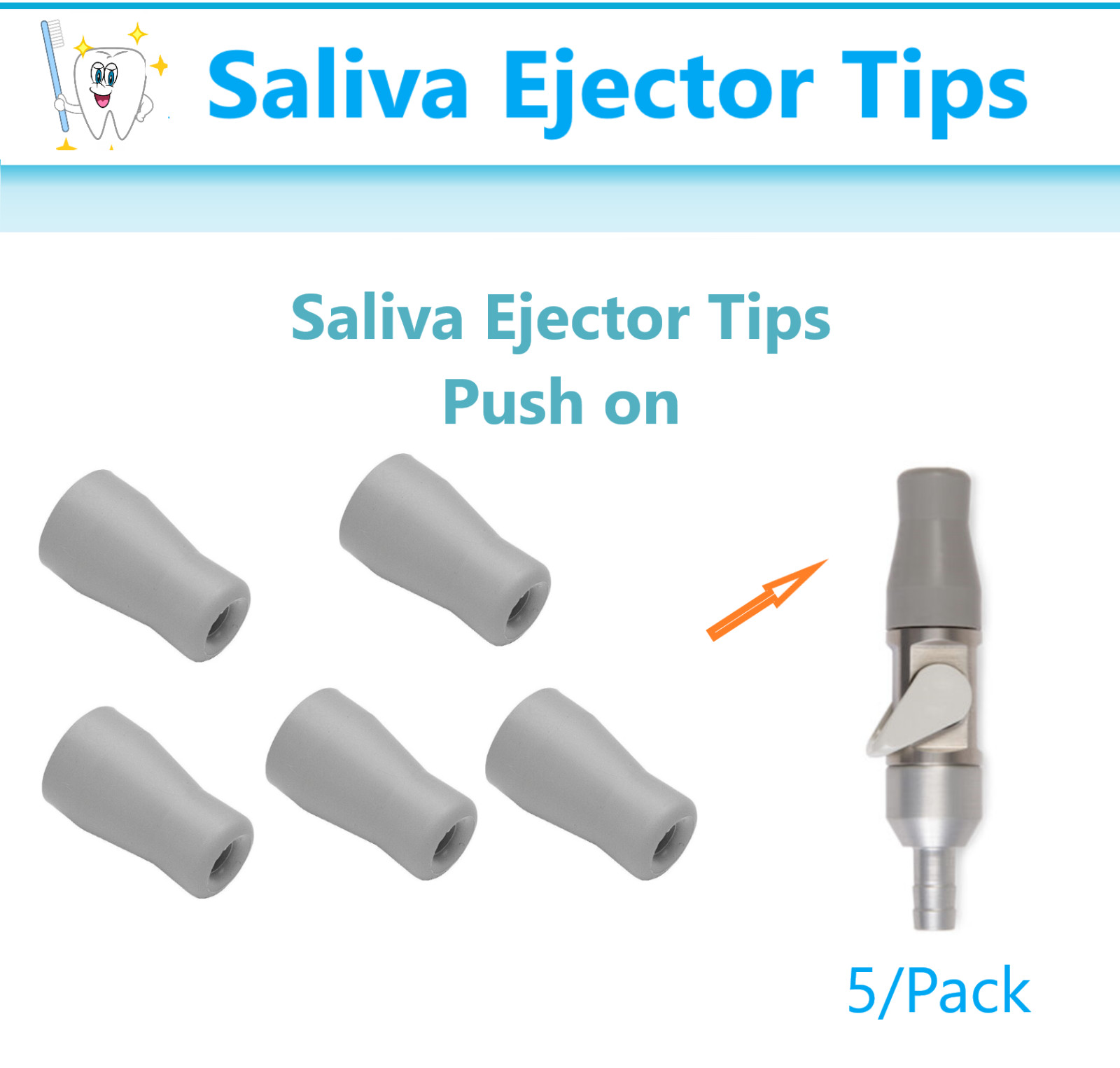 Dental Saliva Ejector Tips Push on, Gray, 5/Pk Push on Screw on Autoclavable Tip
