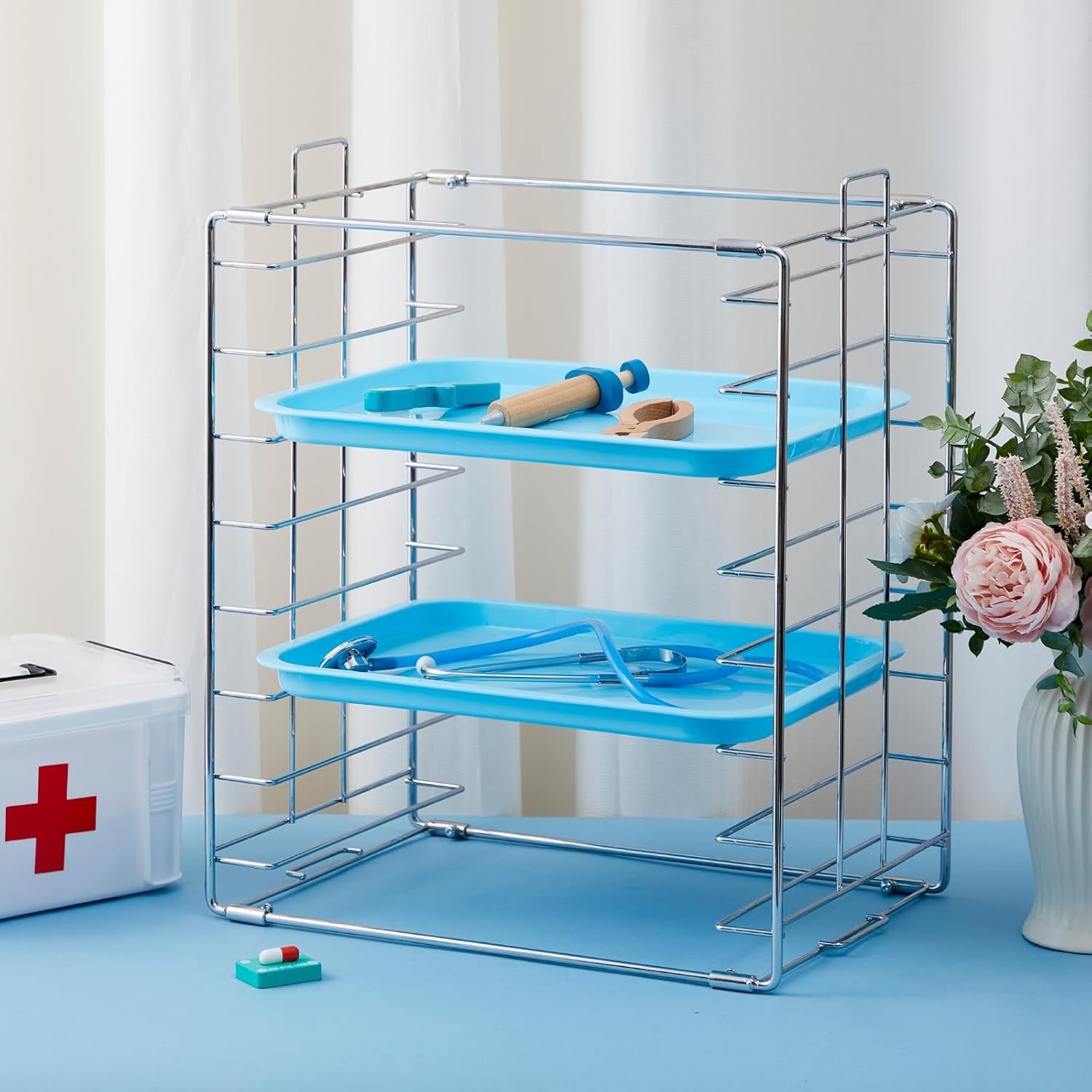 Instrument Tray Rack Dental Instruments Organizer Chrome Tray Rack Holds 8 Trays