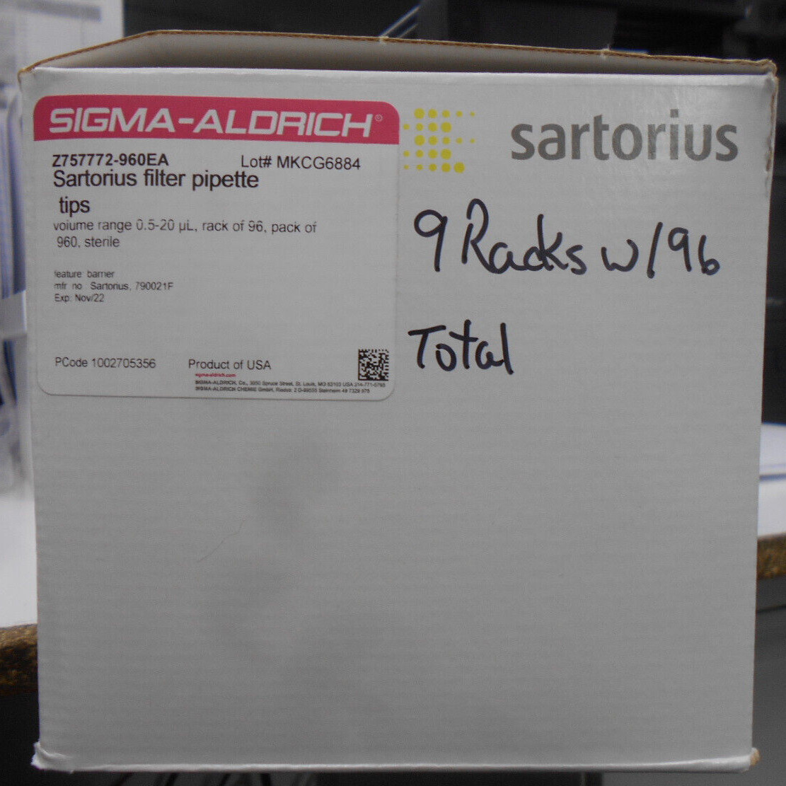 SIGMA-ALDRICH SARTORIUS 790021F 0.5-20µl PIPET TIPS STERILE PARTIAL BOX 864