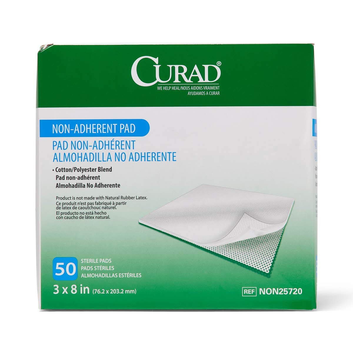 CURAD Sterile Non-Adherent Pad, 3×8 (Pack of 50) 3″ x 8″, White