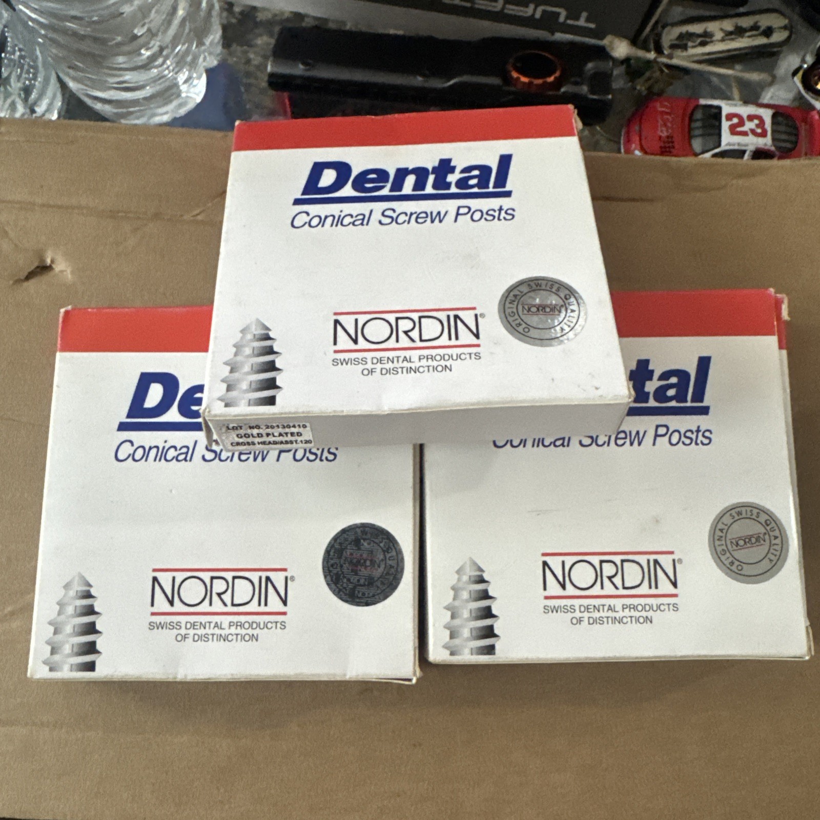 Nordin Dental Gold Plated Screw Posts 120 pcs with Two Keys & Organizer – Swiss