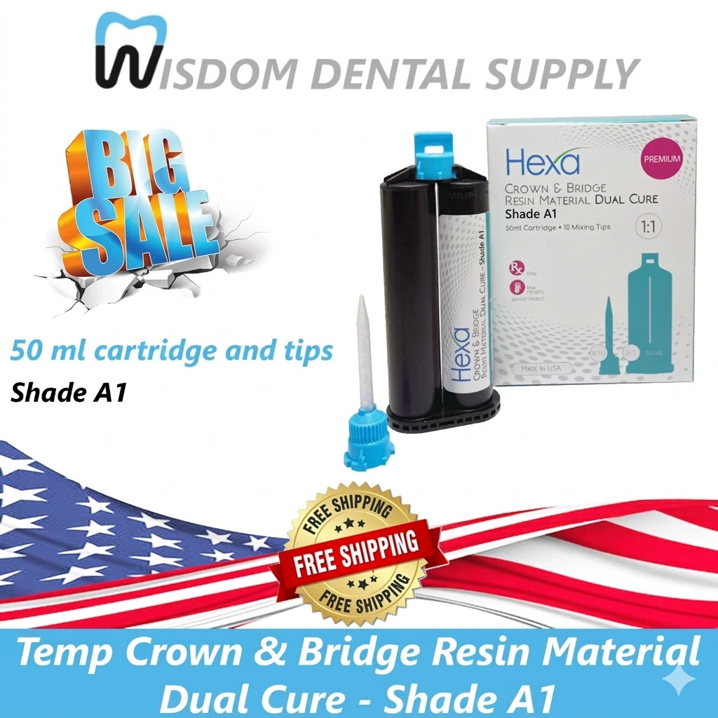 Temp Crown & Bridge Material 1:1 Ratio 50 ml Cartridge & Tips, A1 – Exp. 2025-05