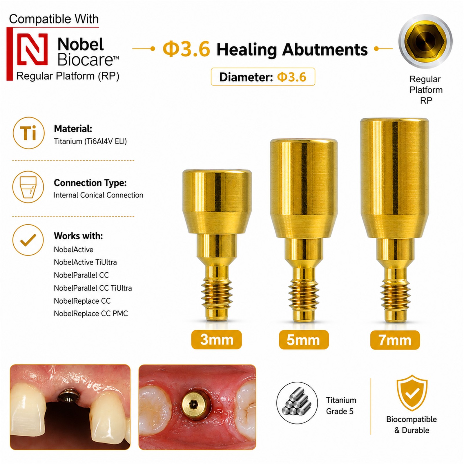 Dental RP NP Healing Abutment Compatible NobelActive Internal Conical Connection