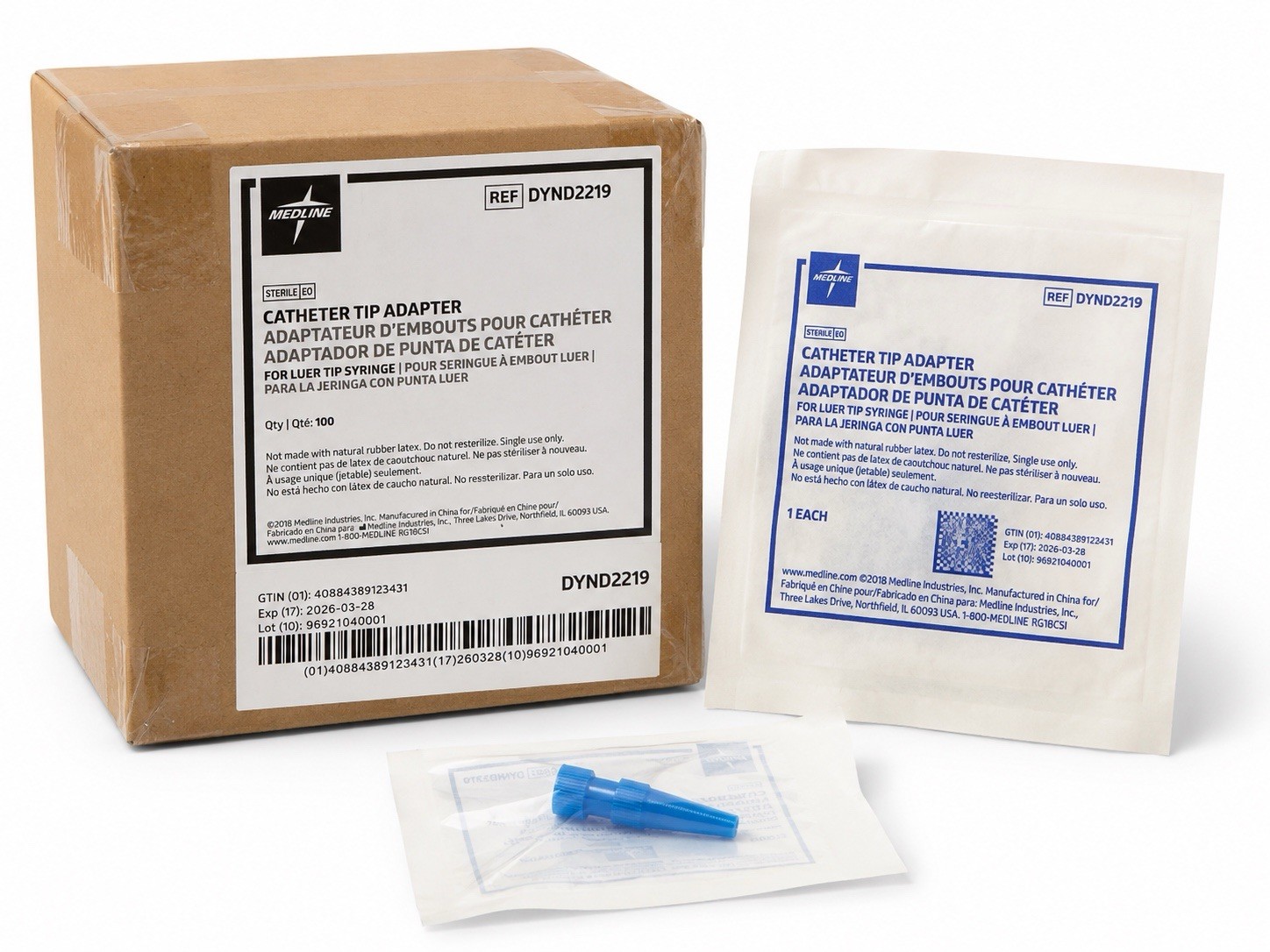 Medline DYND2219 Sterile Catheter Tip Adapter for Luer Tip Syringe Box of 100