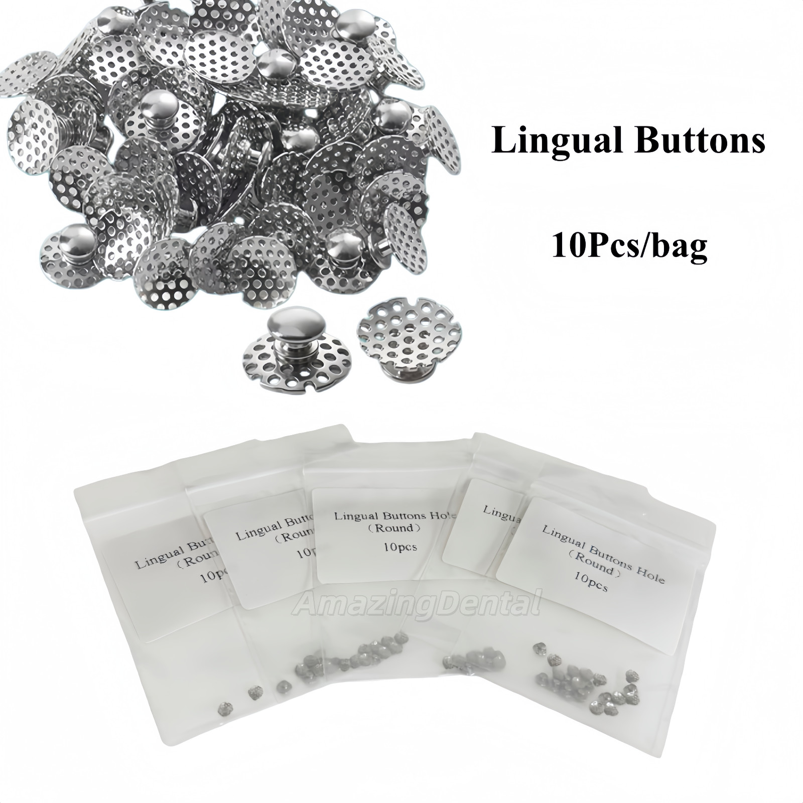 Dental Ortho Bondable Metal Lingual Buttons with Hole Round Hollow Hook Base